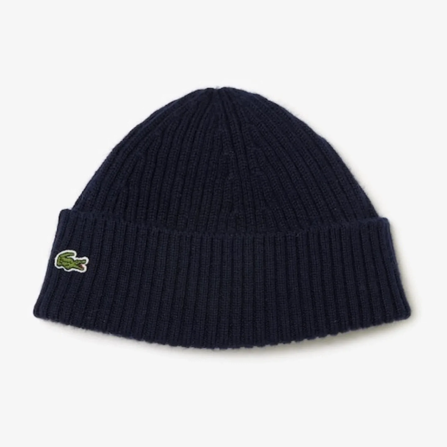 Lacoste Kids Navy Blue Rib Knit Wool Logo Beanie Hat Size 2/5Y