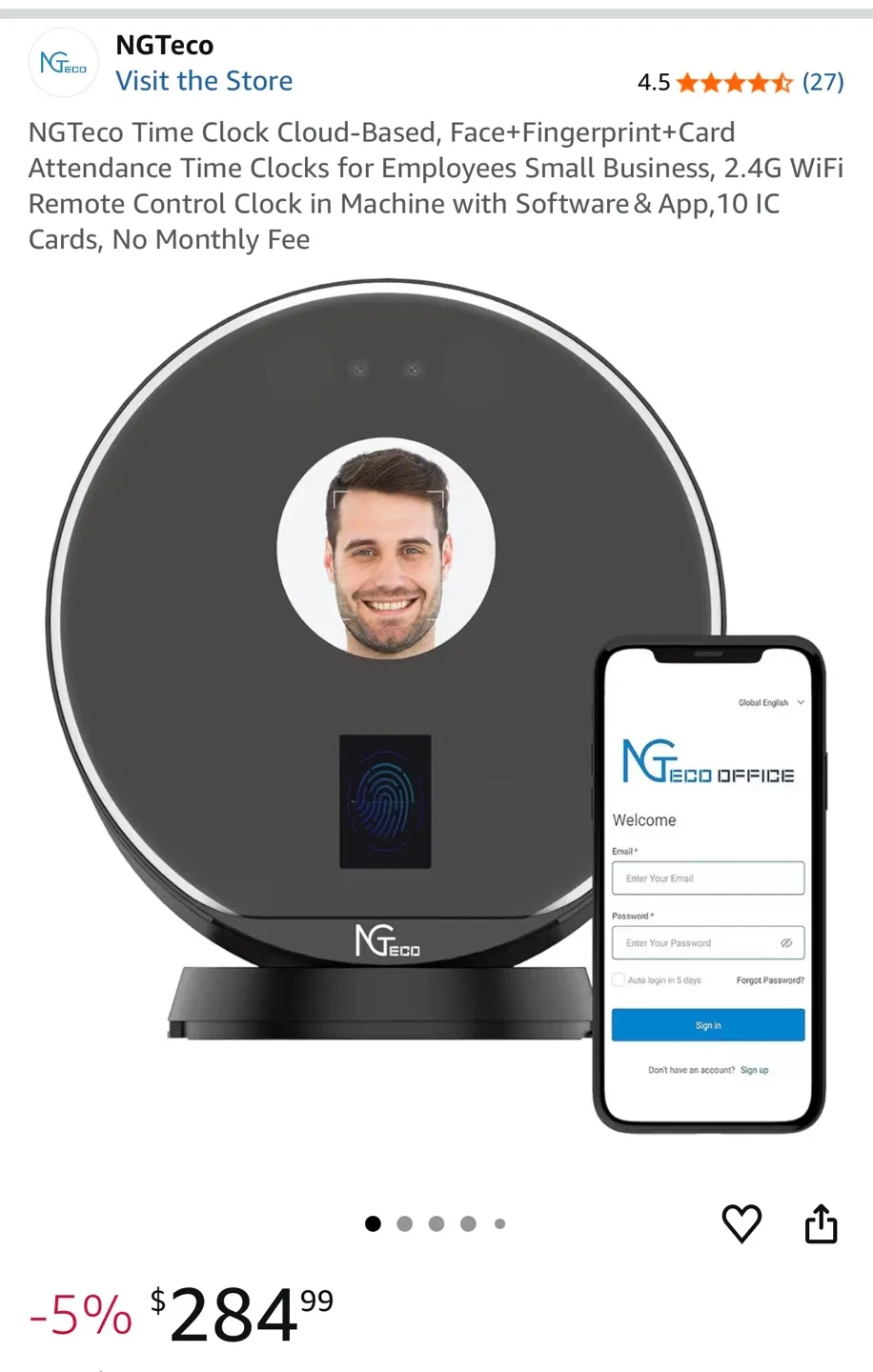 NGTeco Time Clock - Face & Fingerprint