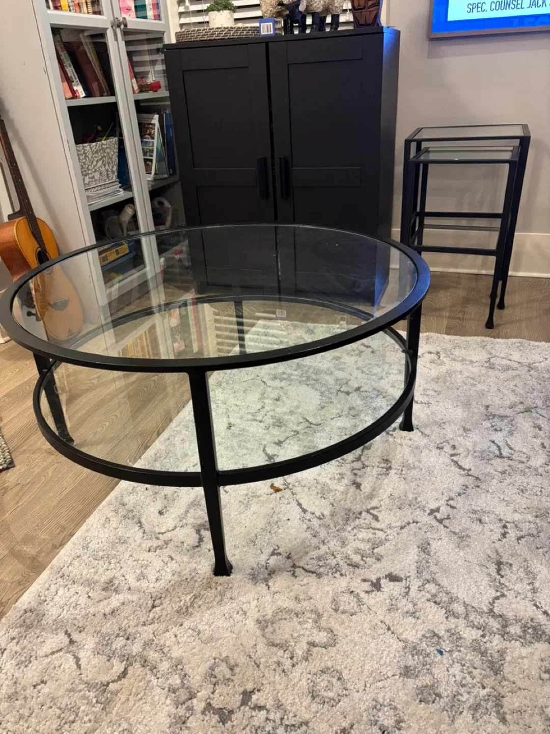 Pottery Barn Round Glass Coffee Table - Black Frame image indicator(2)