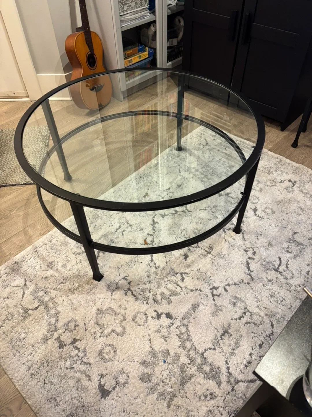 Pottery Barn Round Glass Coffee Table - Black Frame image indicator(4)