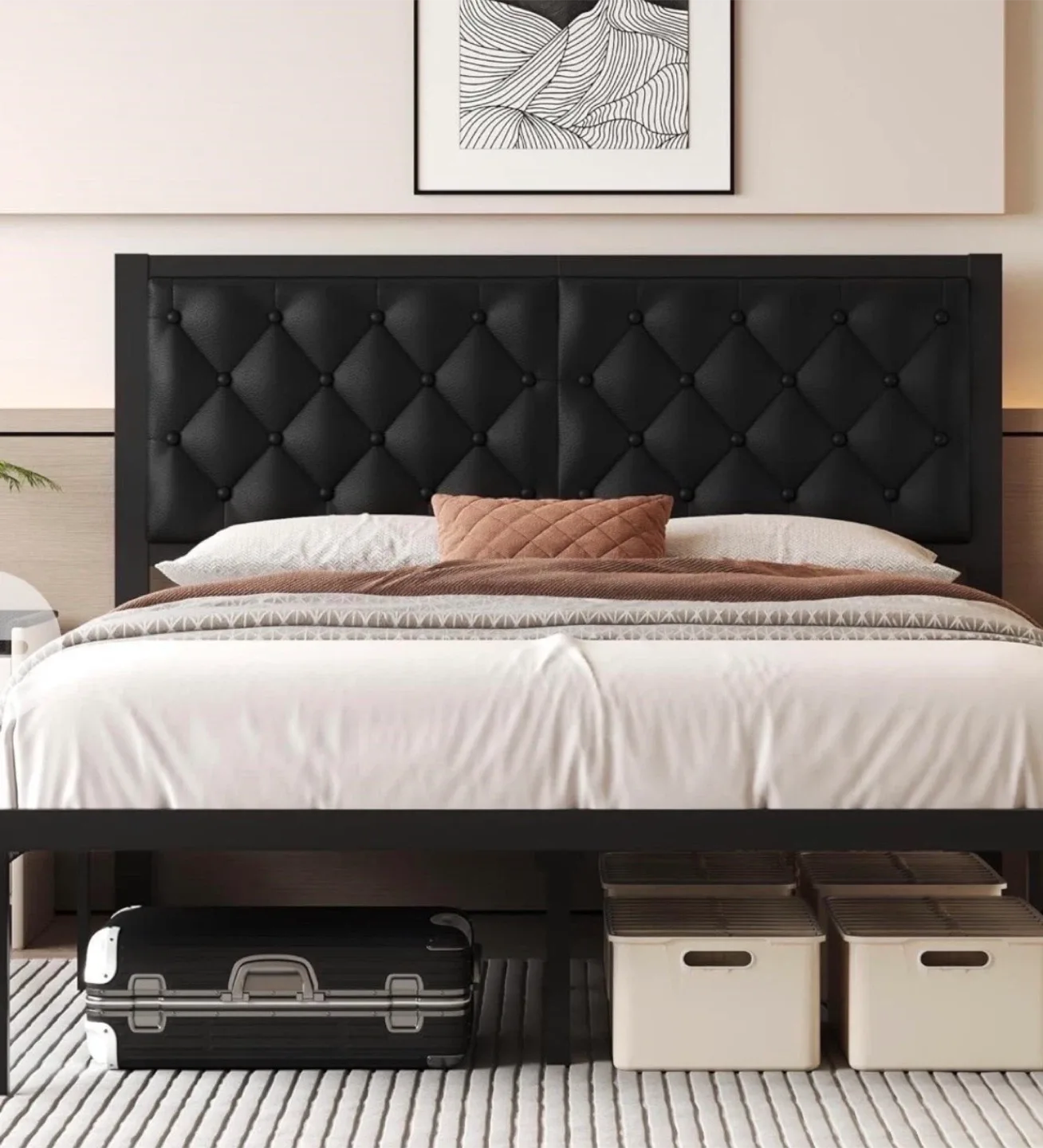 Queen Size Black Tufted Headboard Bed Frame