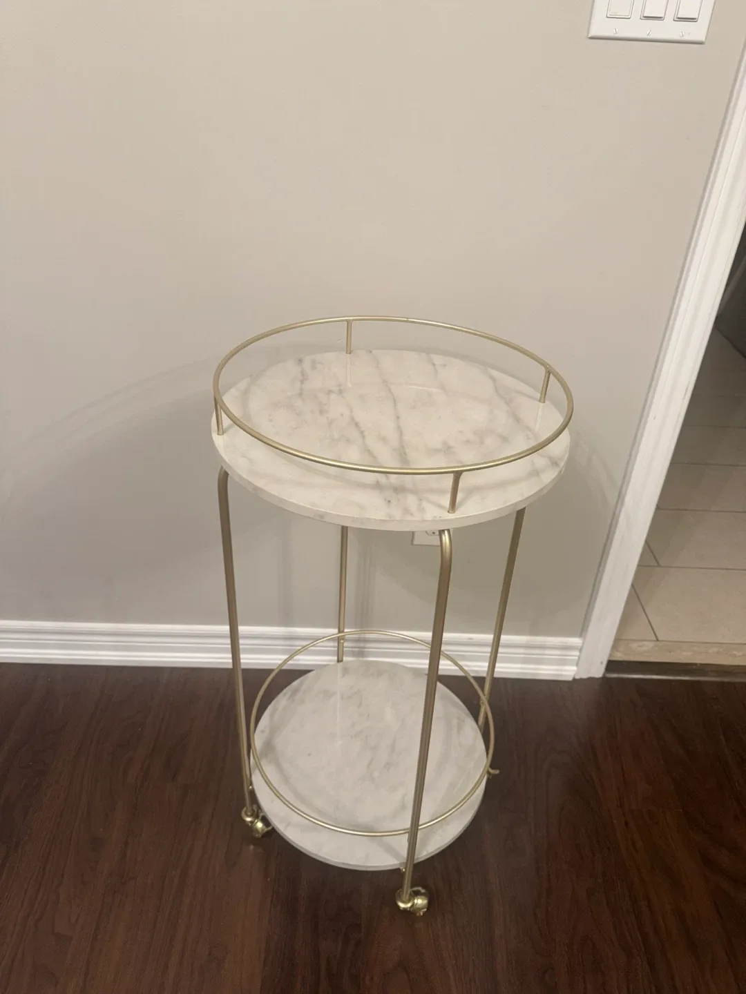 Round Marble Bar Cart with Gold Finish