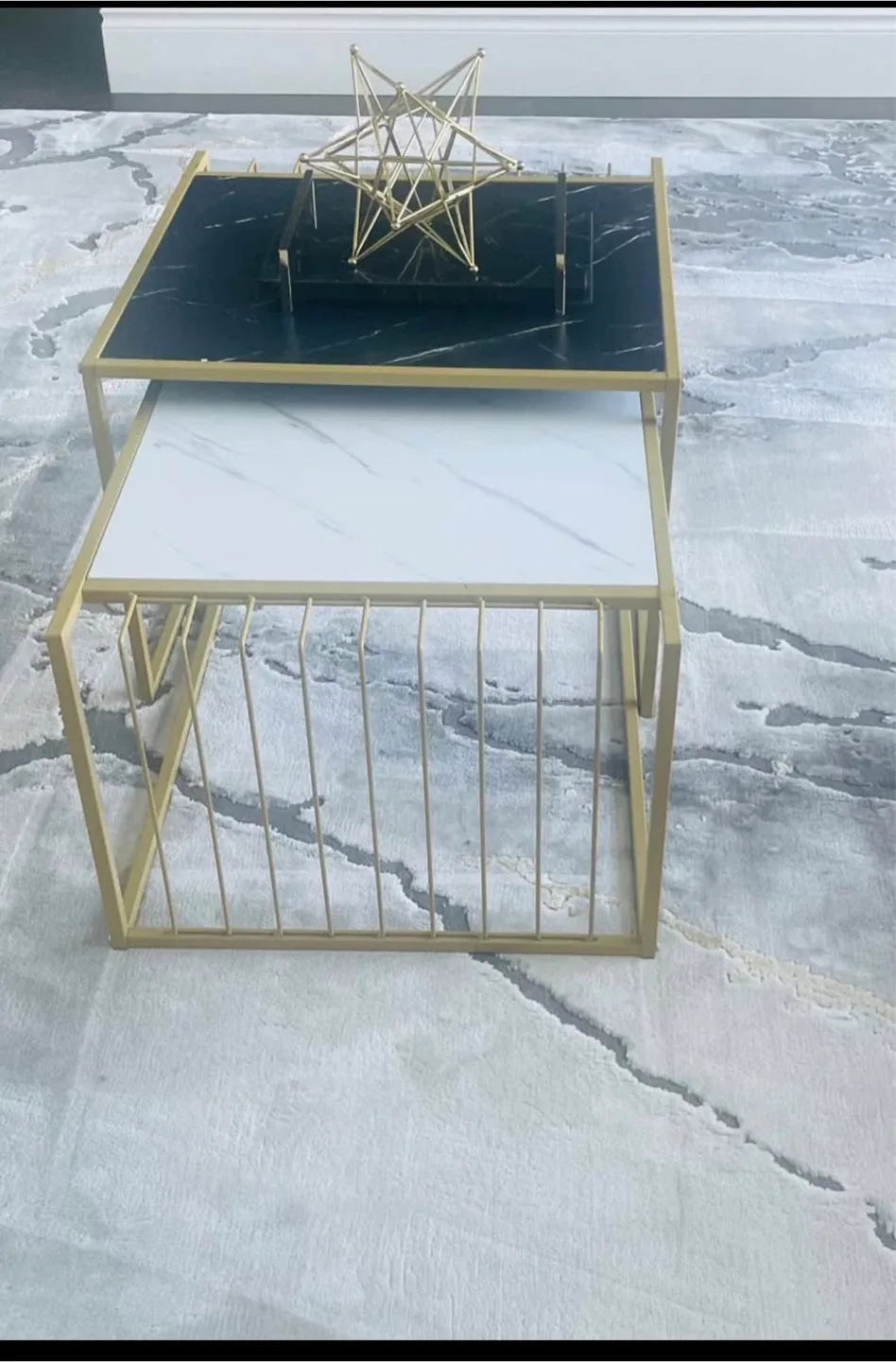 Nesting Side Tables - Black/White Marble, Gold Frame