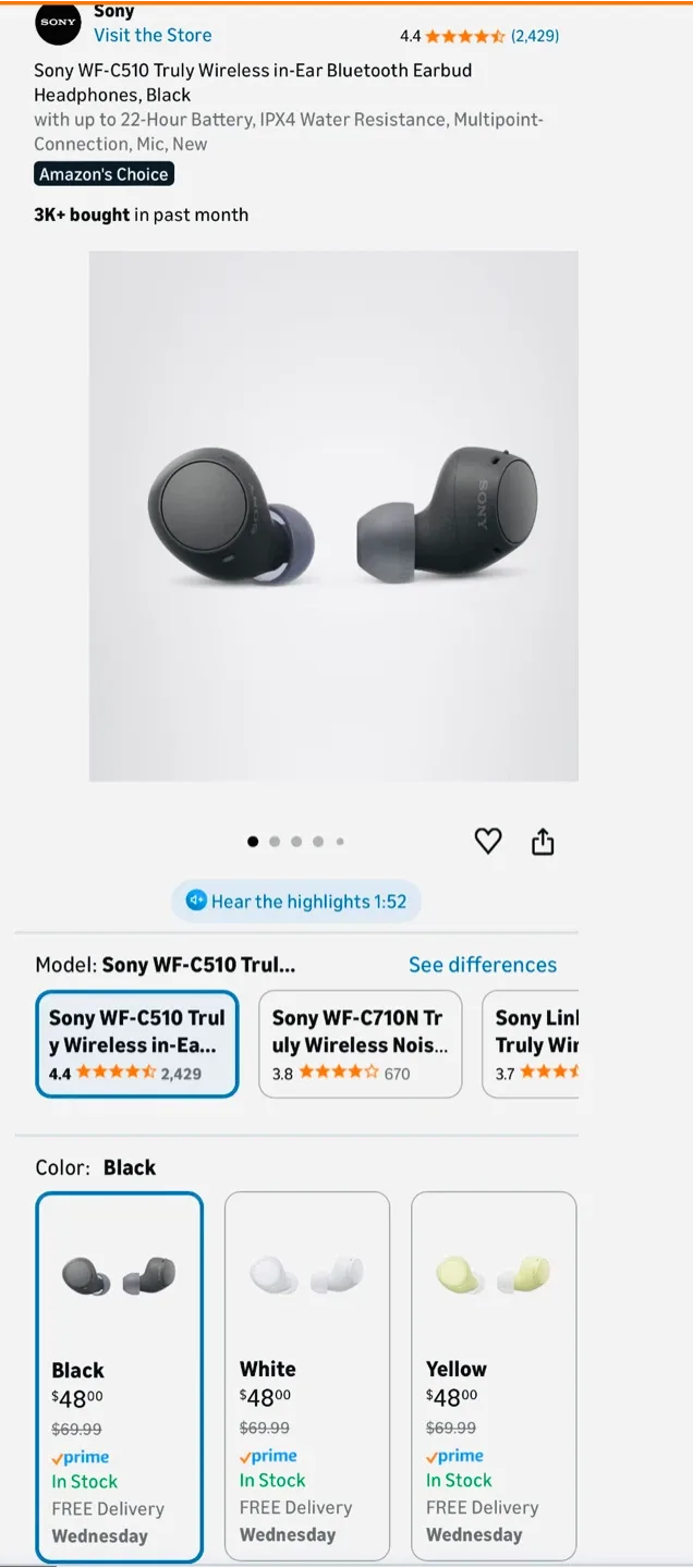 Sony WF-C500 Wireless Earbuds - Black image indicator(7)