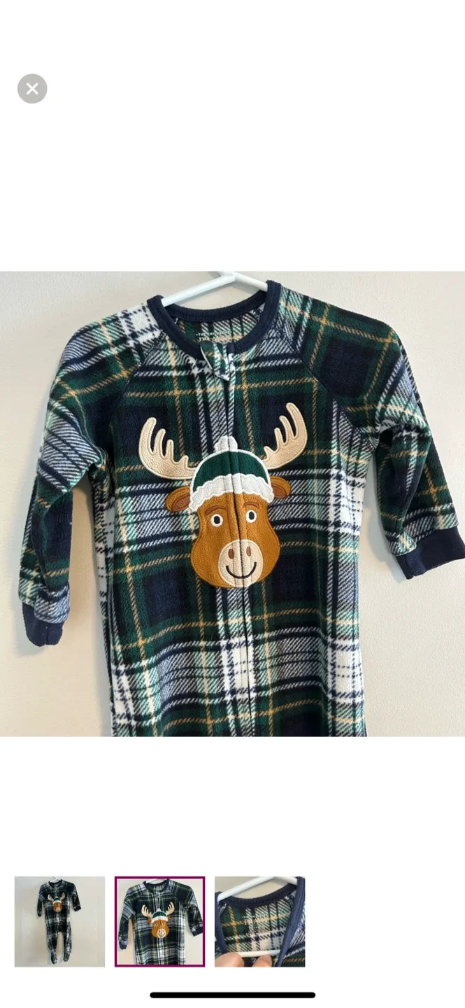 The Children's Place 18-24M Moose Plaid Sleeper image indicator(2)