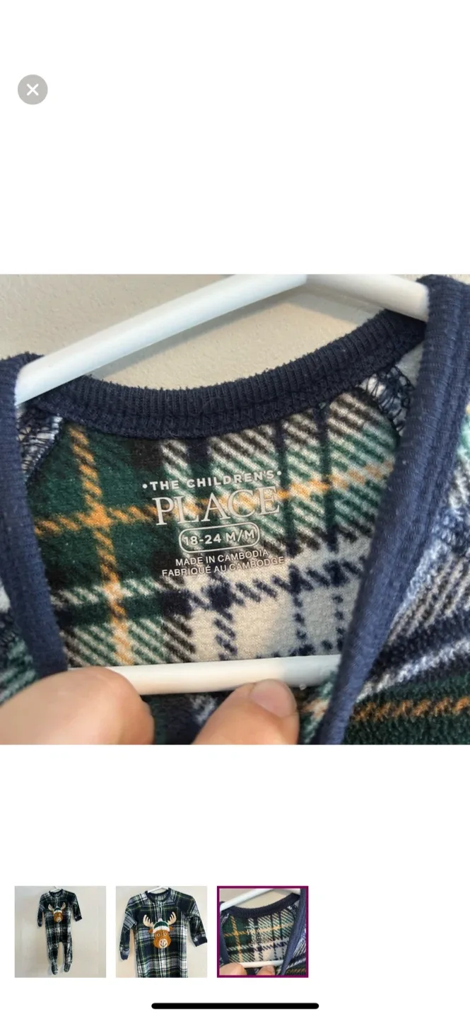 The Children's Place 18-24M Moose Plaid Sleeper image indicator(3)