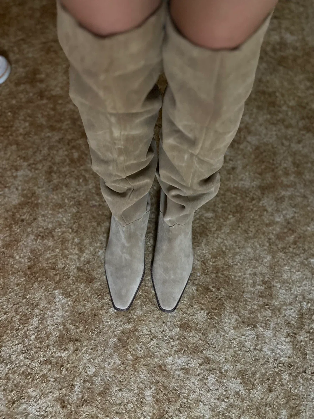 Zara Beige Leather Over-the-Knee Boots