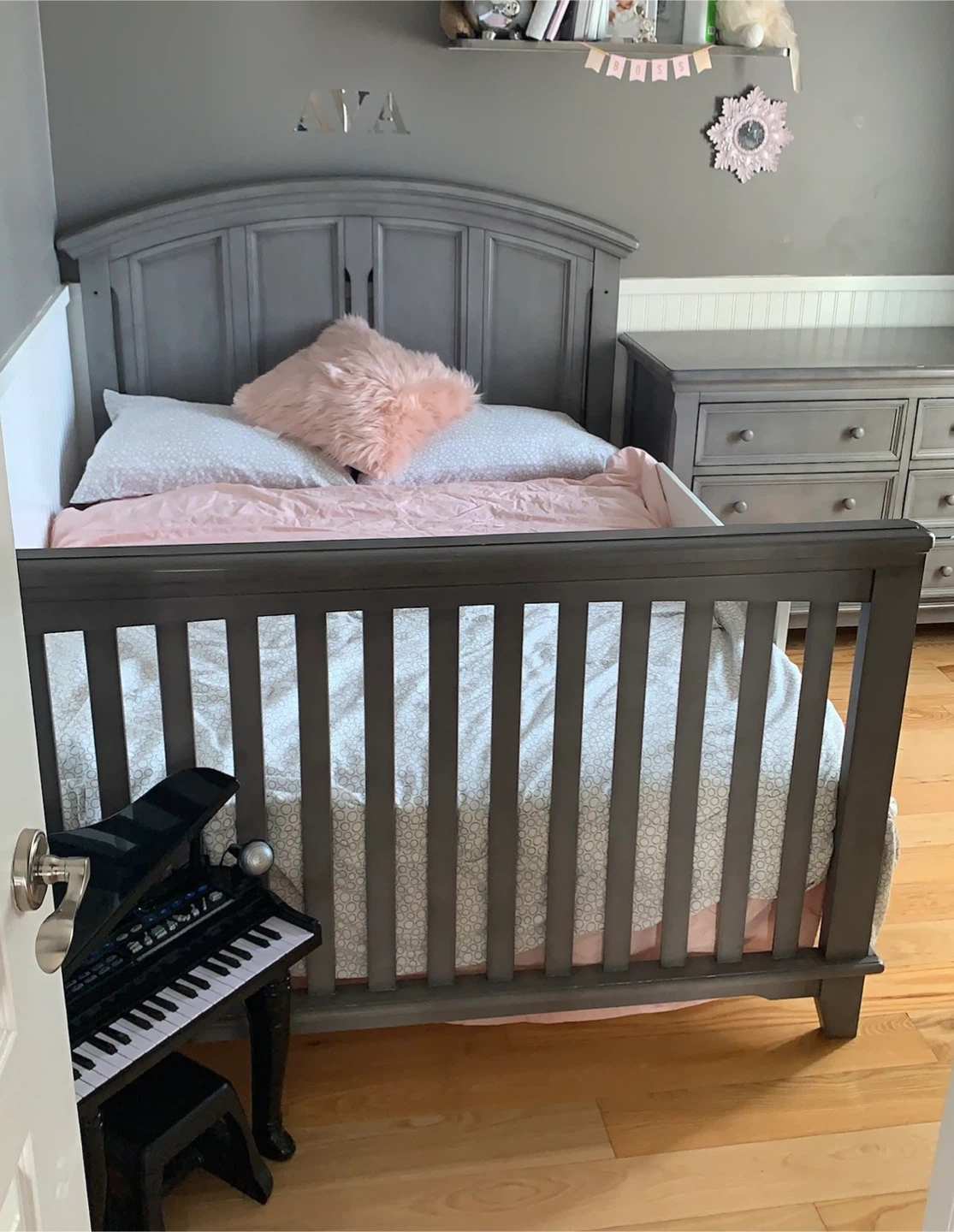 Grey Convertible Crib/Double bed