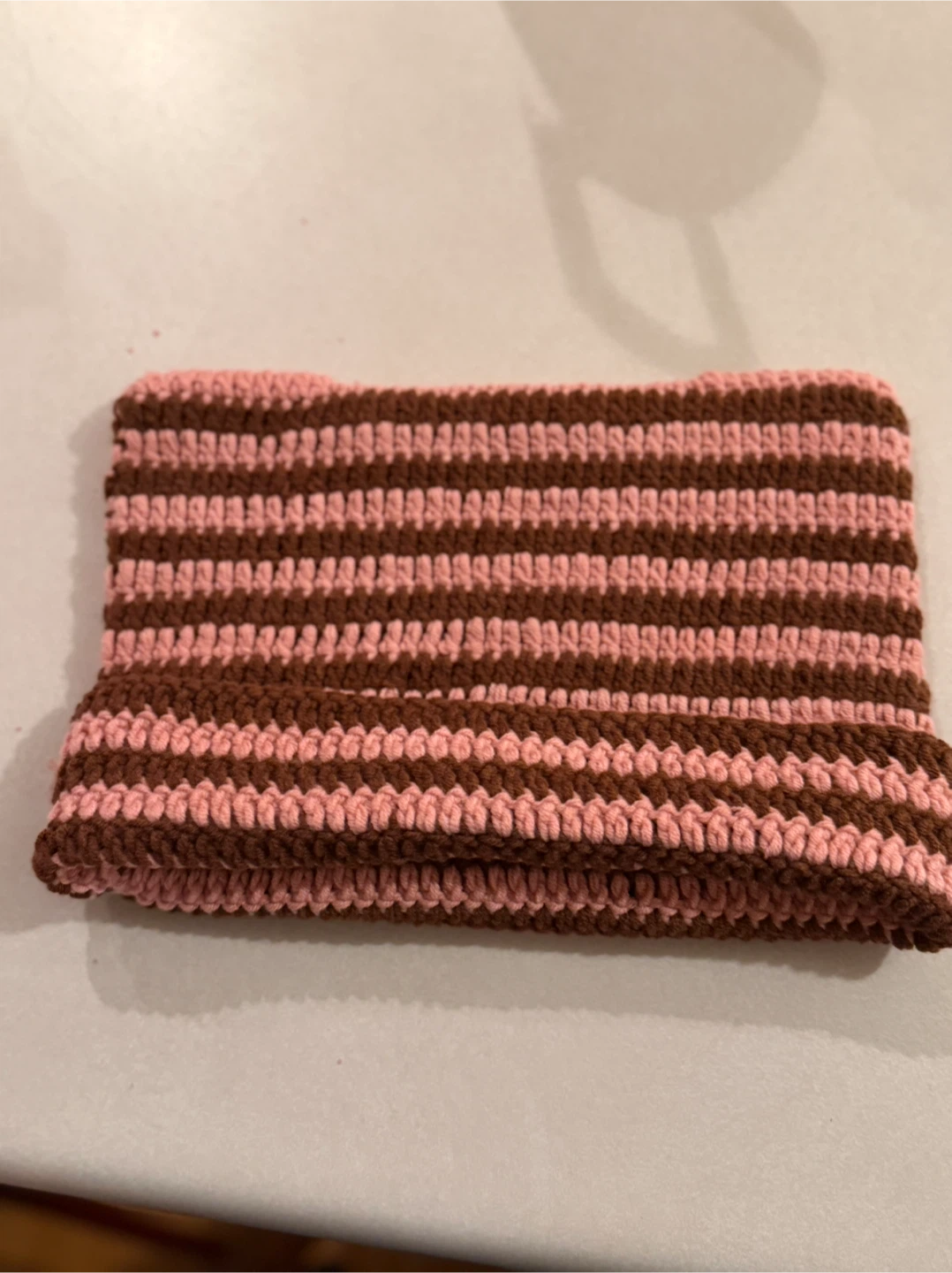 Handmade Crochet Cat Ear Beanie - Pink & Brown - photo 2