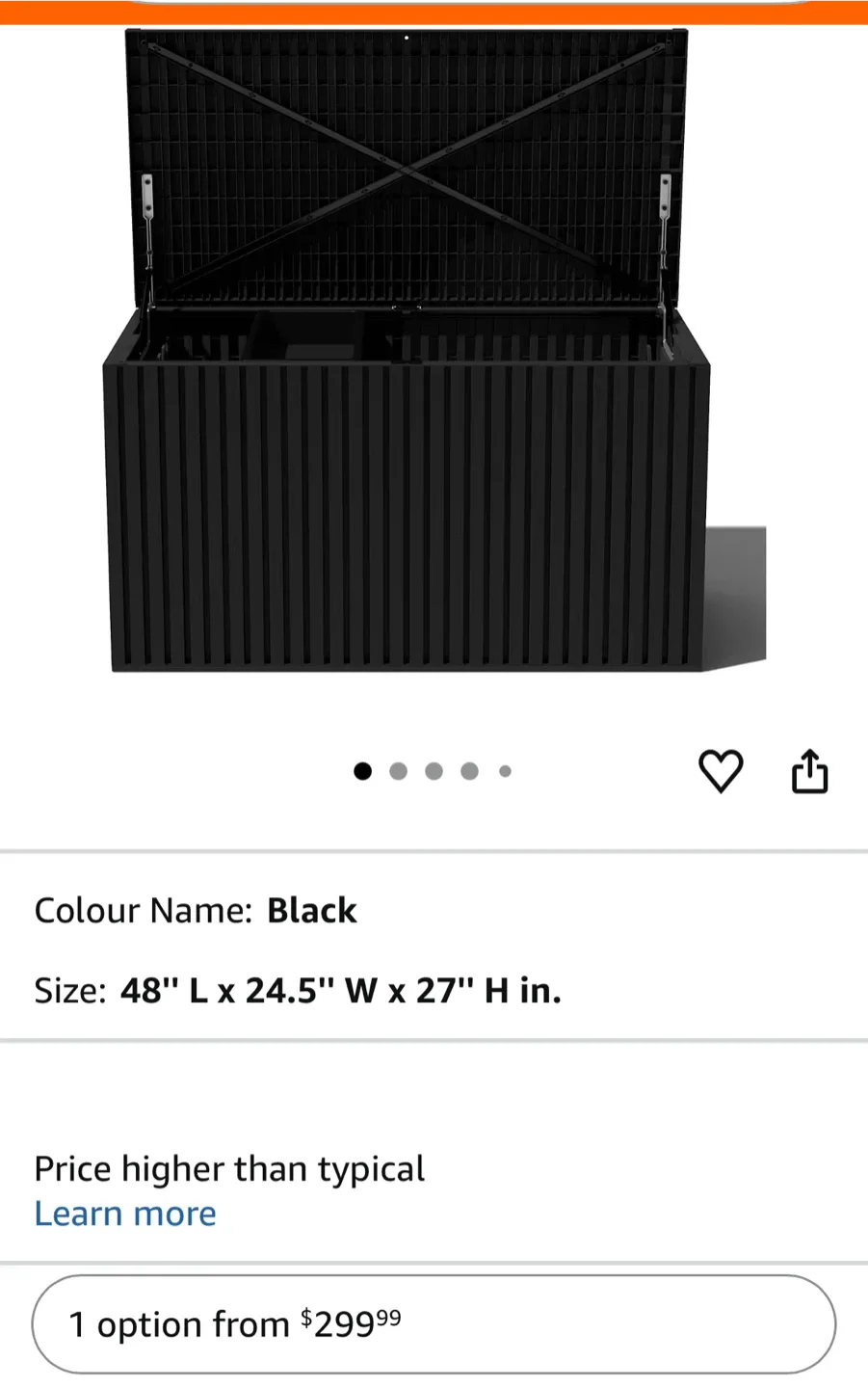 Black Outdoor Storage Box - 48" x 24.5" x 27"
