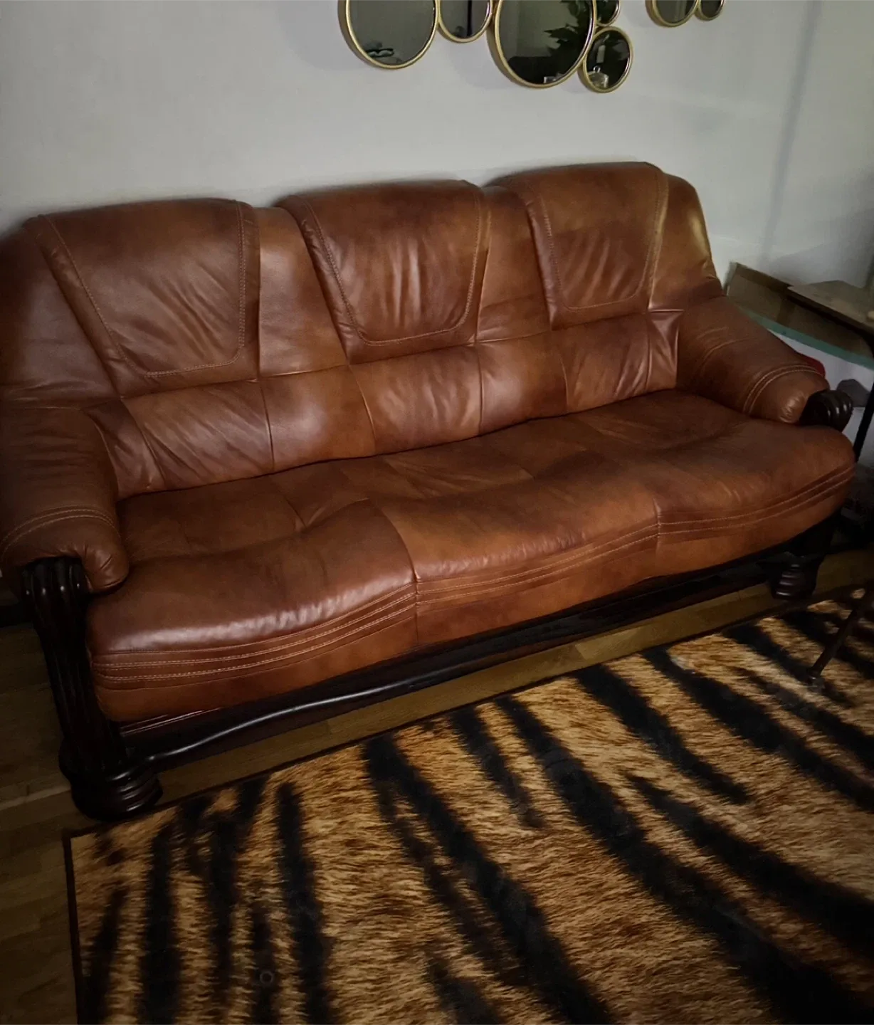 Brown Leather Sofa bed only ground level pickup image indicator(9)