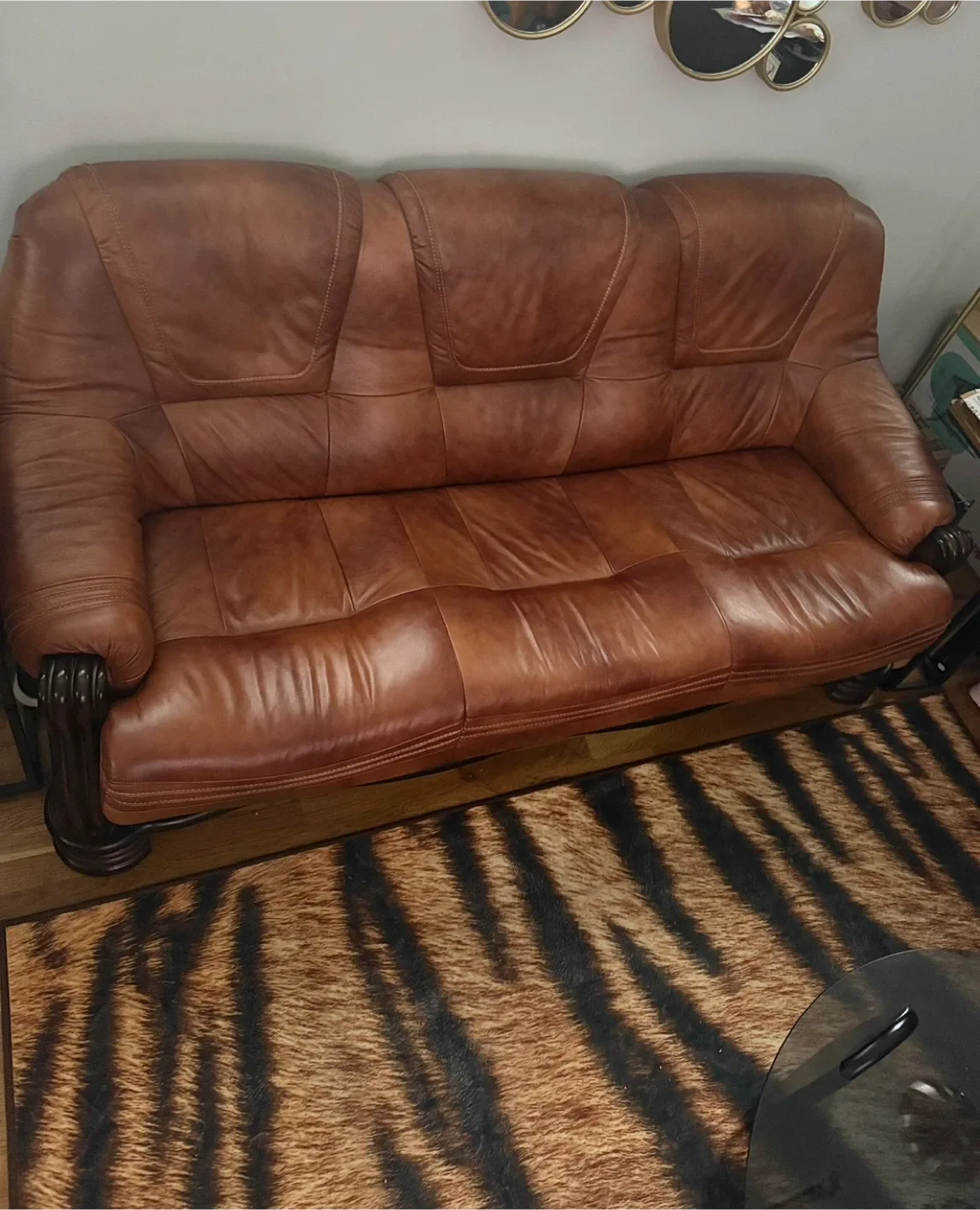 Brown Leather Sofa bed only ground level pickup image indicator(3)