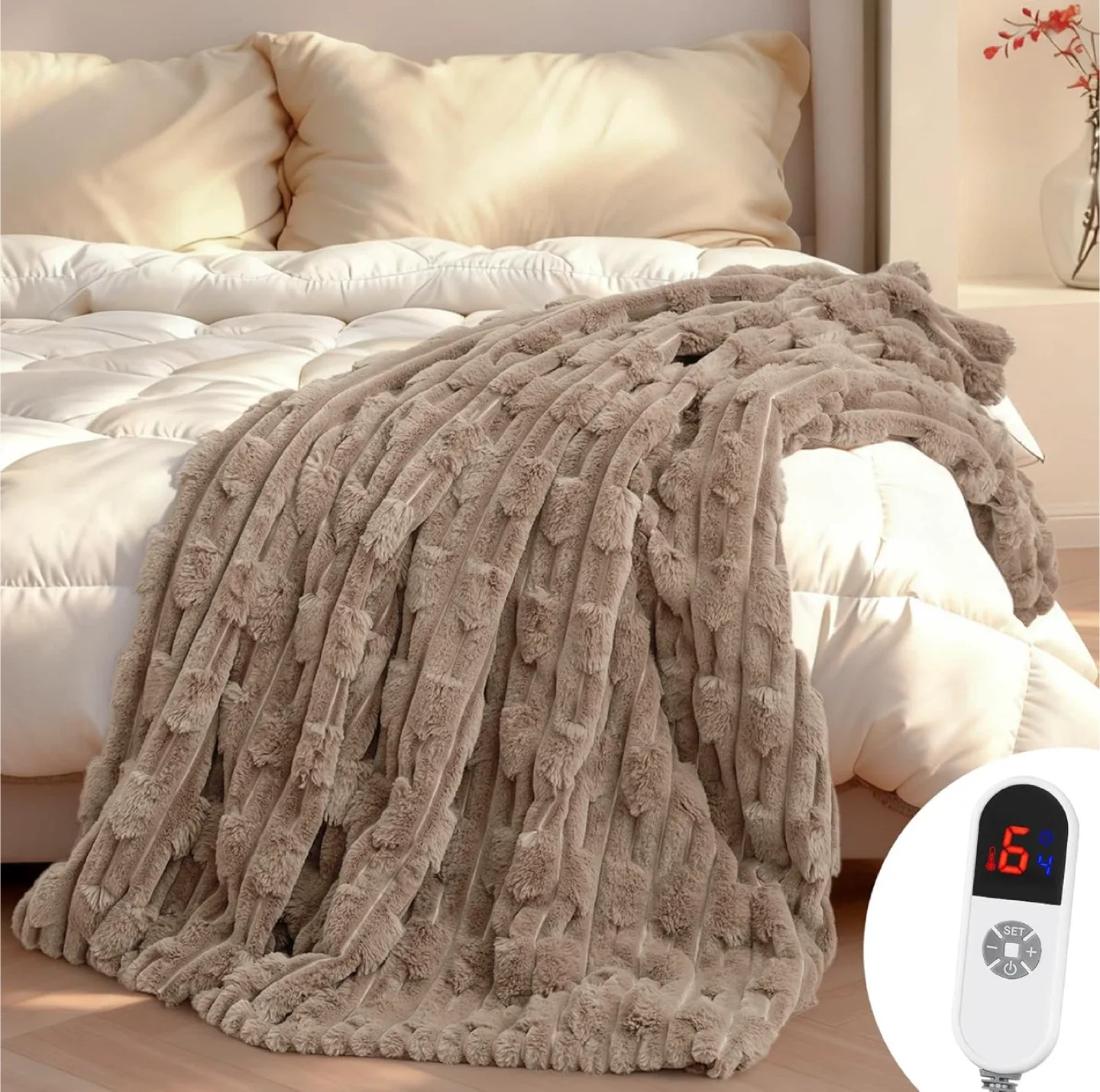 BRAND NEW Cozy Faux Rabbit Fur Electric Heated Throw Blanket