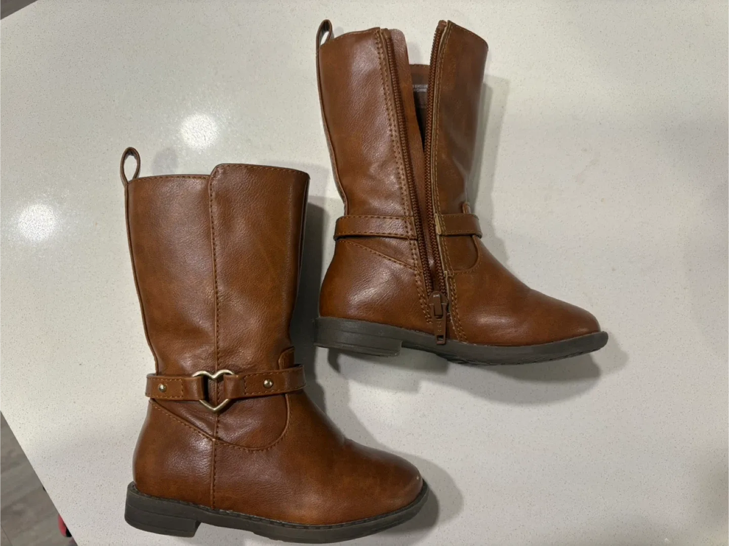 Toddler size 7 Brown Boots with Heart Buckle