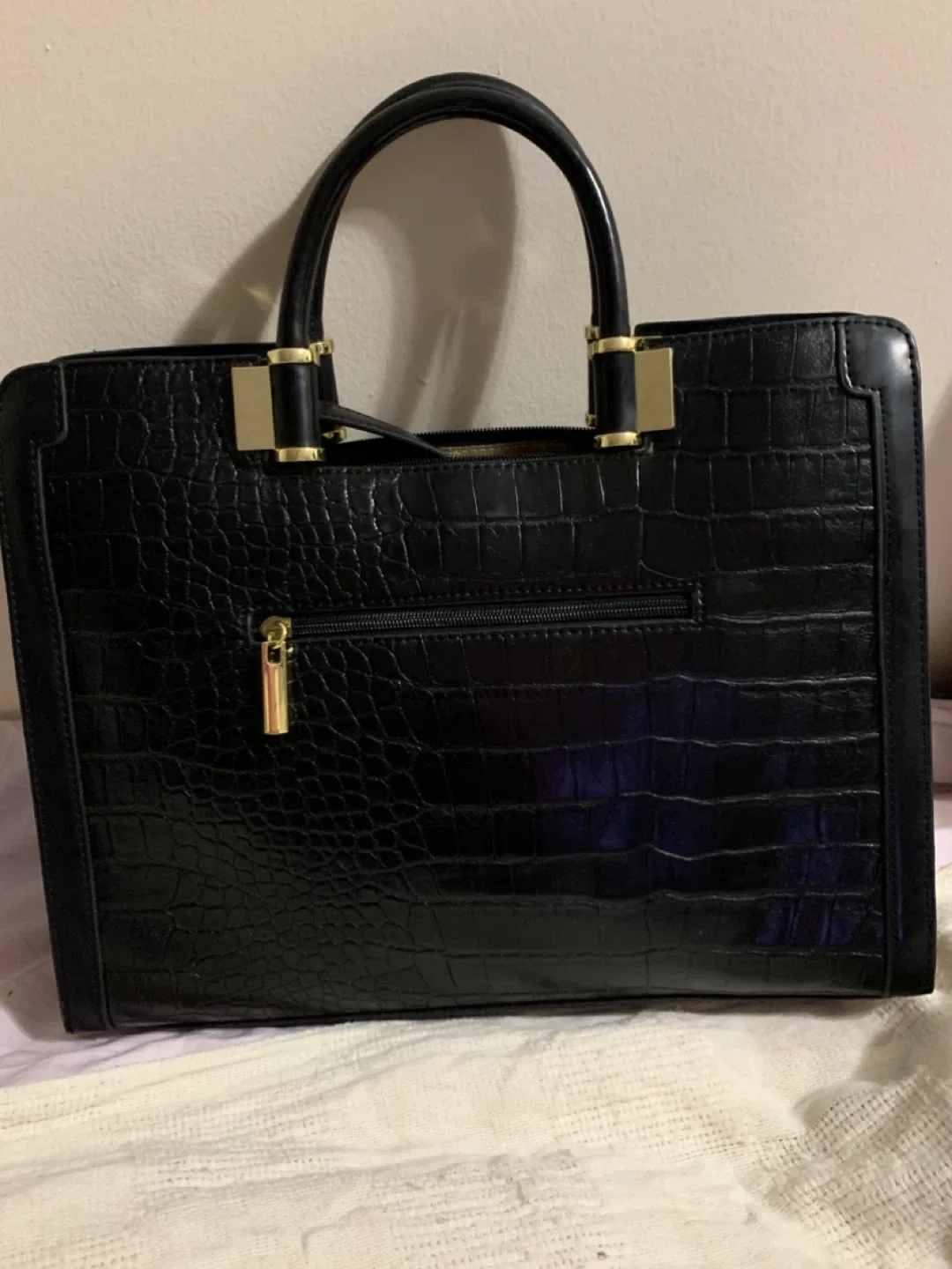 Black Croc-Embossed Tote Bag, brand new leather bag image indicator(6)