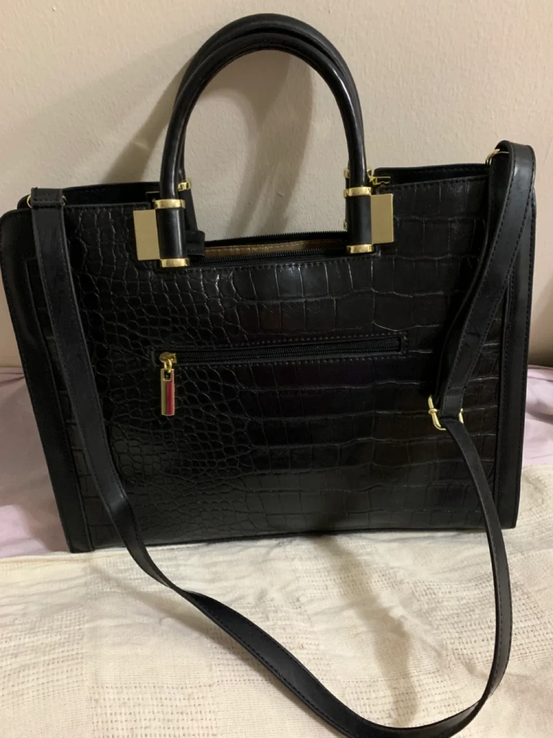 Black Croc-Embossed Tote Bag, brand new leather bag