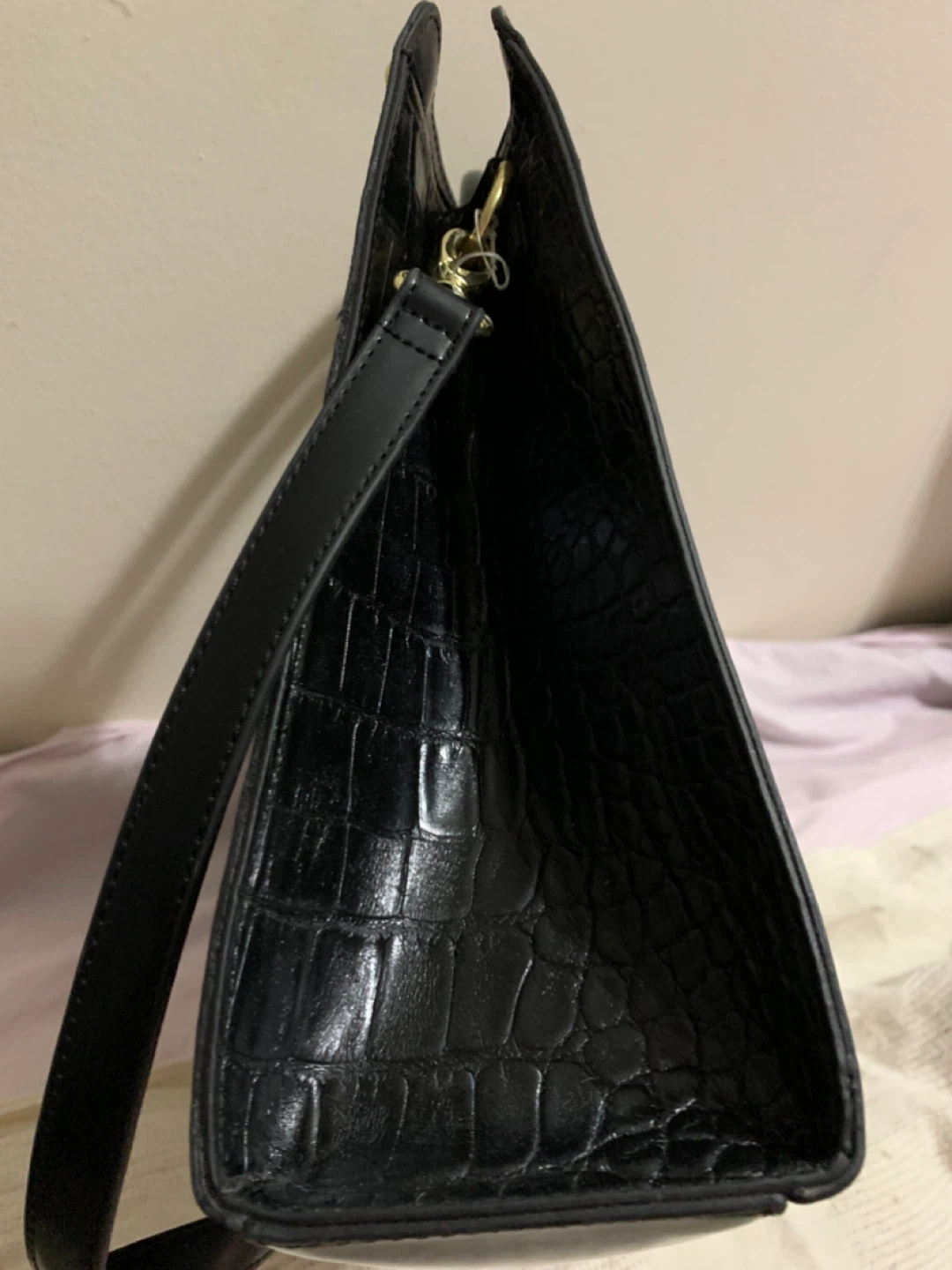 Black Croc-Embossed Tote Bag, brand new leather bag - photo 2