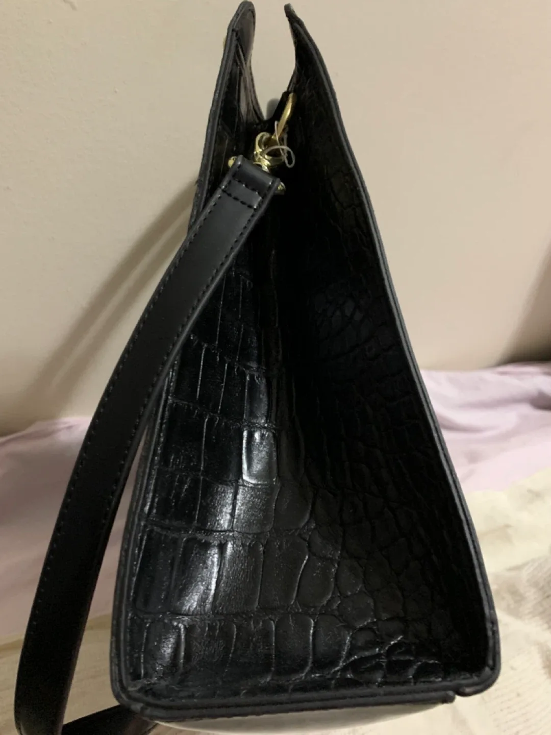 Black Croc-Embossed Tote Bag, brand new leather bag image indicator(2)