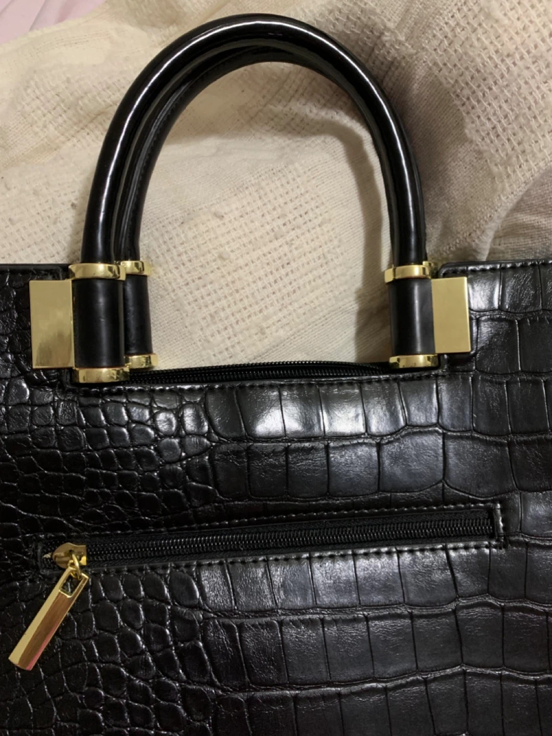 Black Croc-Embossed Tote Bag, brand new leather bag - photo 5