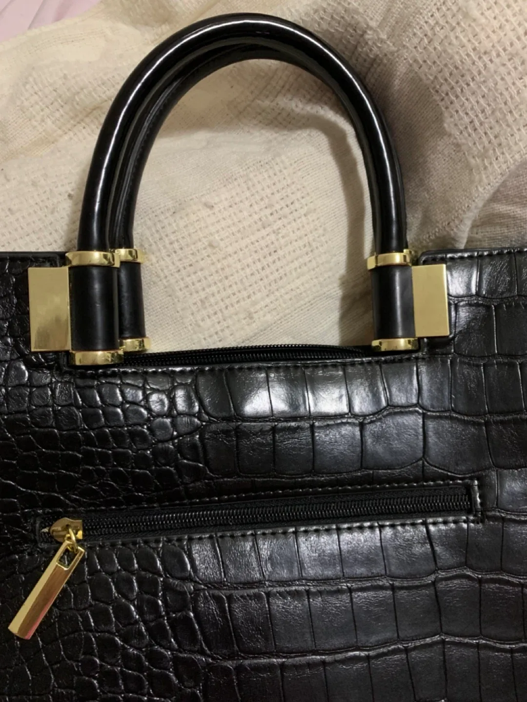 Black Croc-Embossed Tote Bag, brand new leather bag image indicator(5)