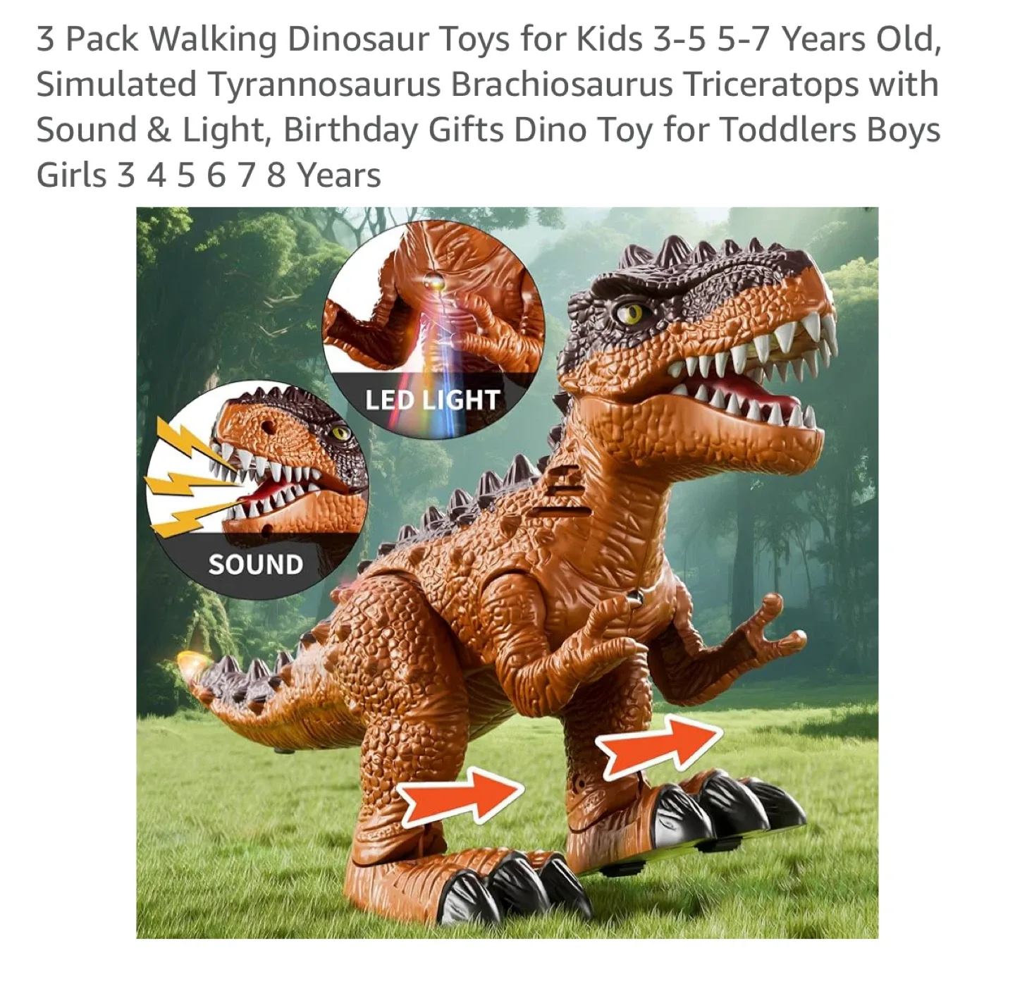 Brand new 3-Pack Walking Dinosaur Toys for Kids image indicator(3)