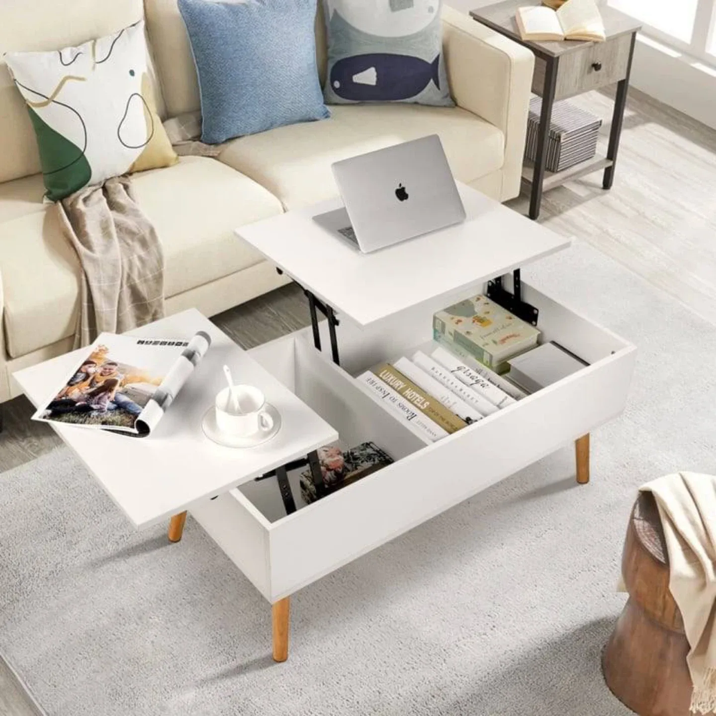 Lift Top Coffee Table with Hidden Storage(white color)