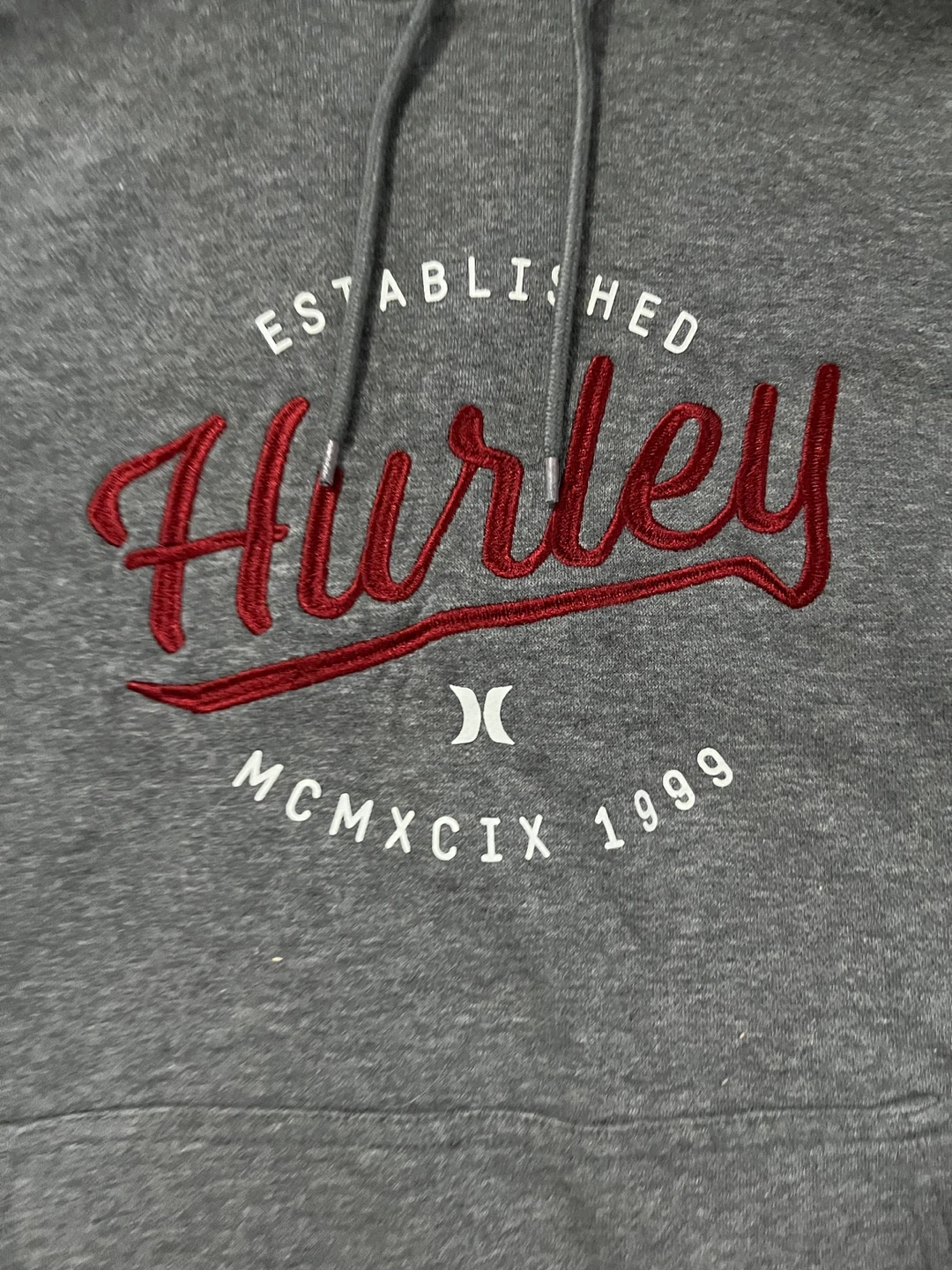 Hurley men’s medium hoodie embroidered logo grey fleece - photo 2