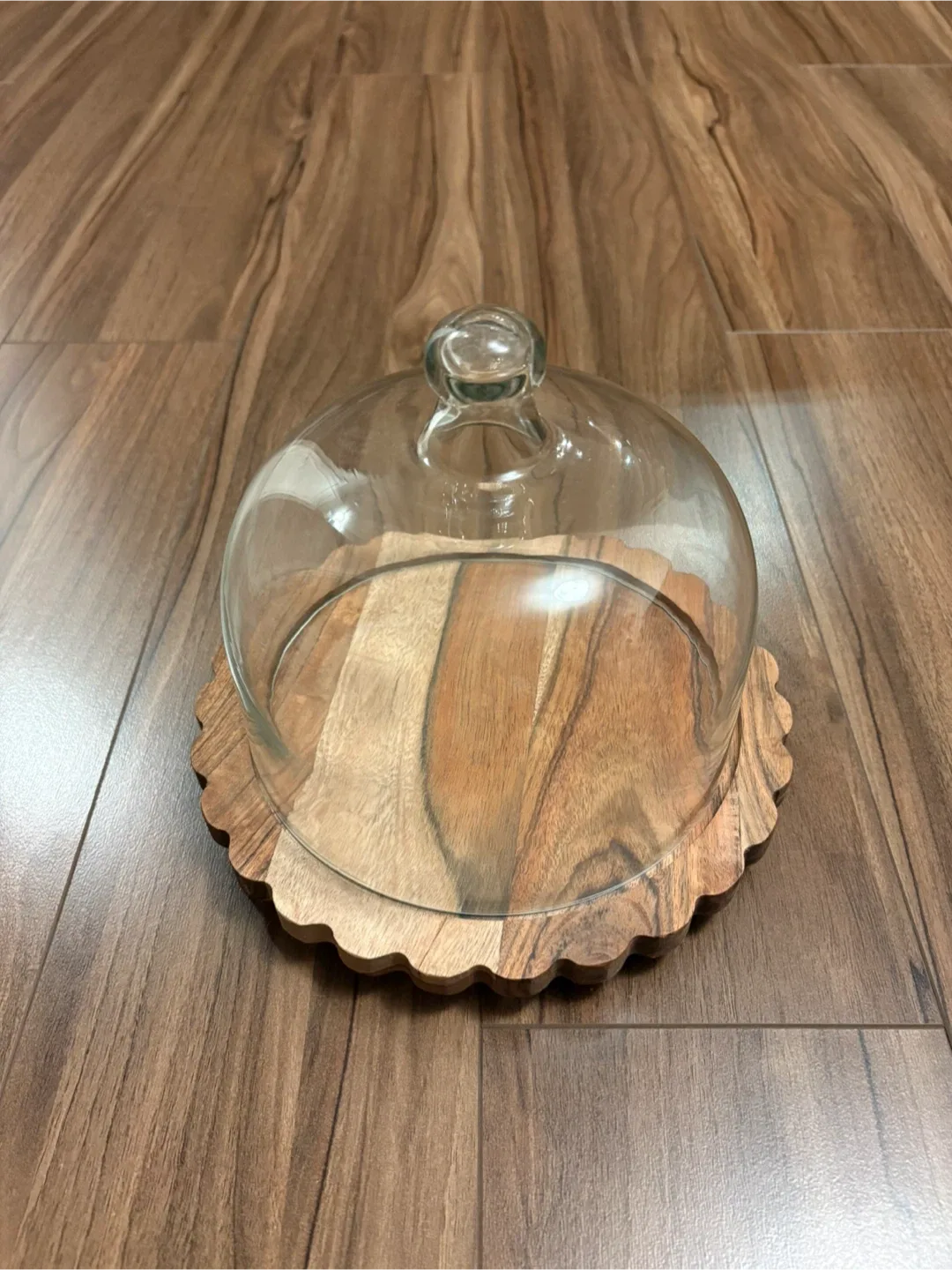 Acacia Wood Serving Plate with Glass Dome