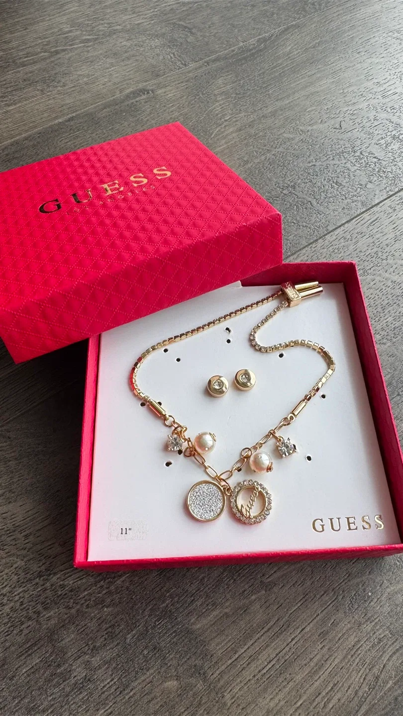 Guess Charm Bracelet & Stud Earrings Set