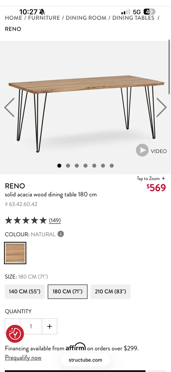 Reno Structube Dining Table for Sale - 180cm image indicator(9)