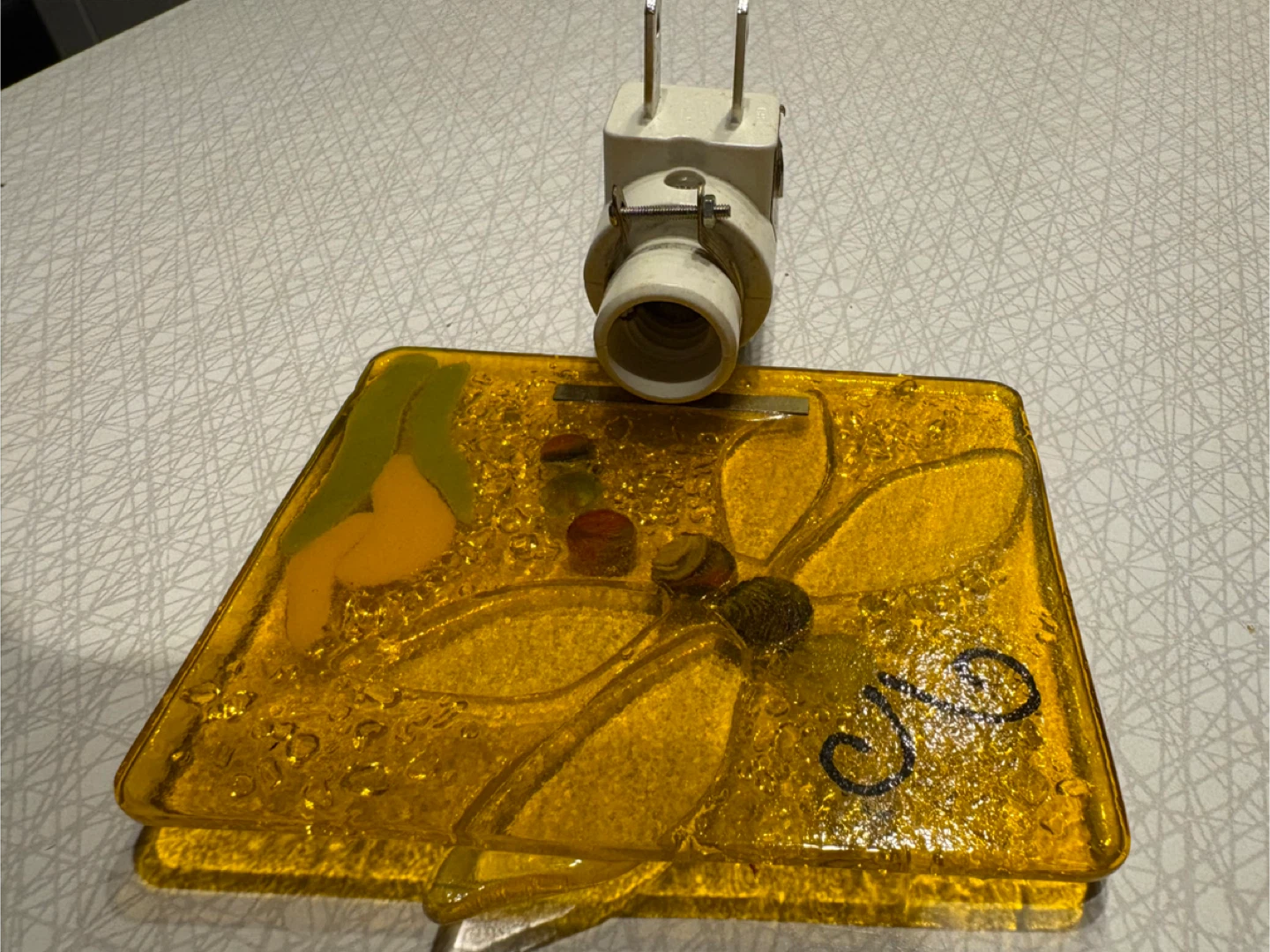 Handcrafted Glass Dragonfly Night Light - Yellow - photo 2