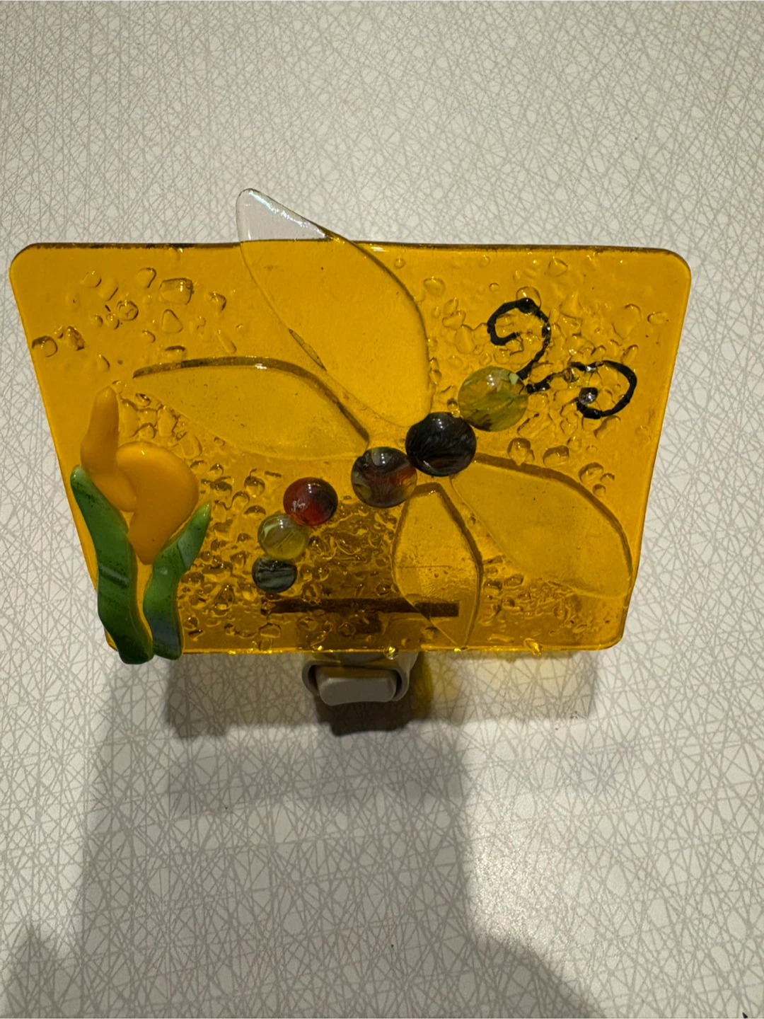 Handcrafted Glass Dragonfly Night Light - Yellow
