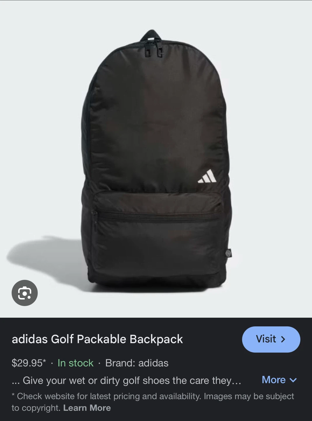 Adidas Golf Packable Backpack - Black