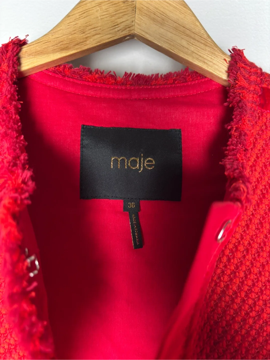 Maje Red Fringed Cropped Tweed Jacket - Grab It Today! image indicator(2)