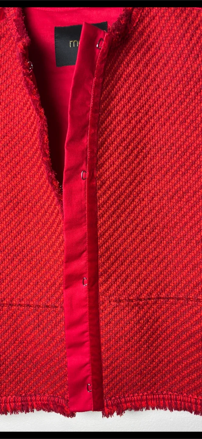 Maje Red Fringed Cropped Tweed Jacket - Grab It Today! image indicator(6)