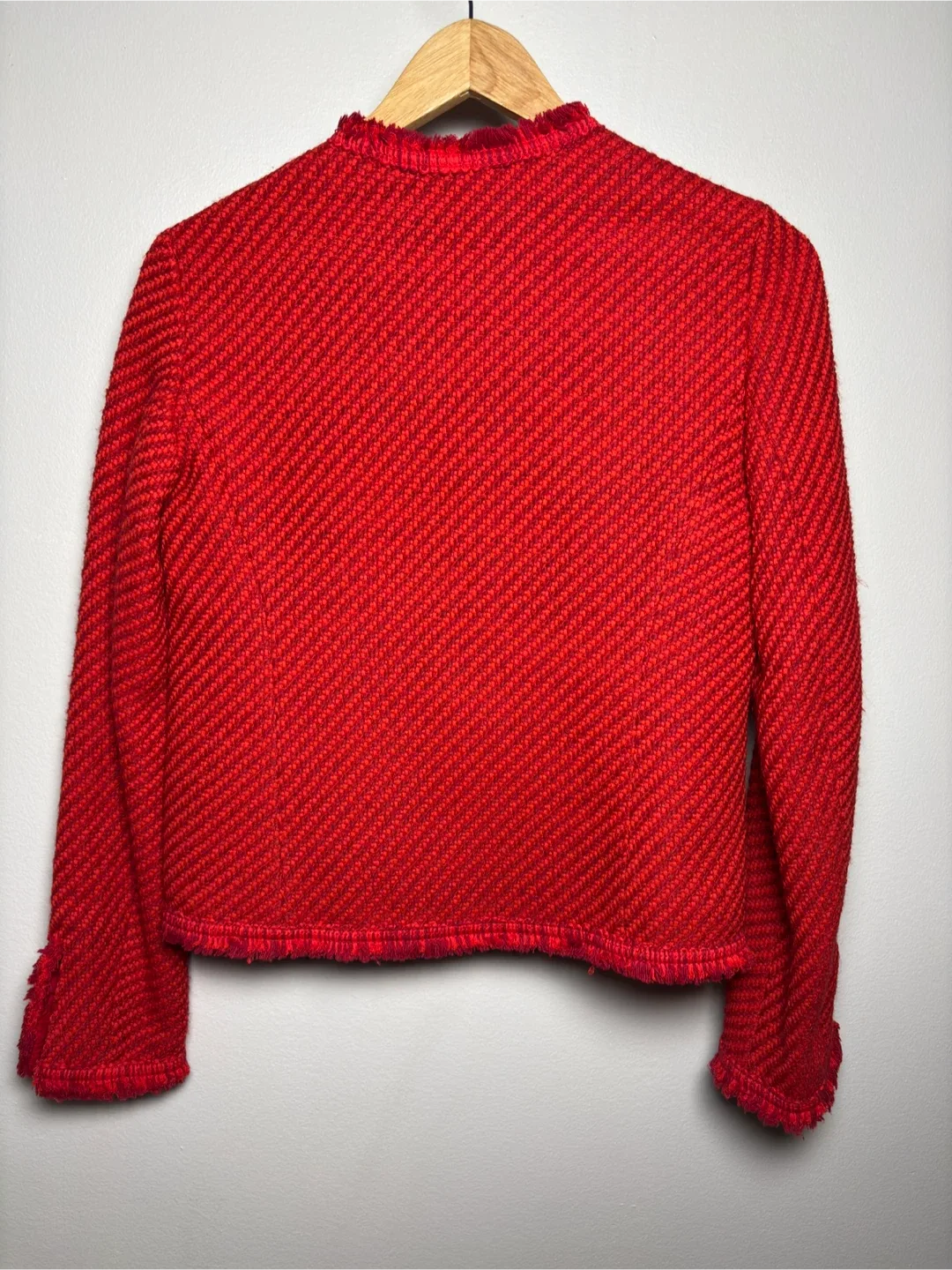 Maje Red Fringed Cropped Tweed Jacket - Grab It Today! image indicator(7)