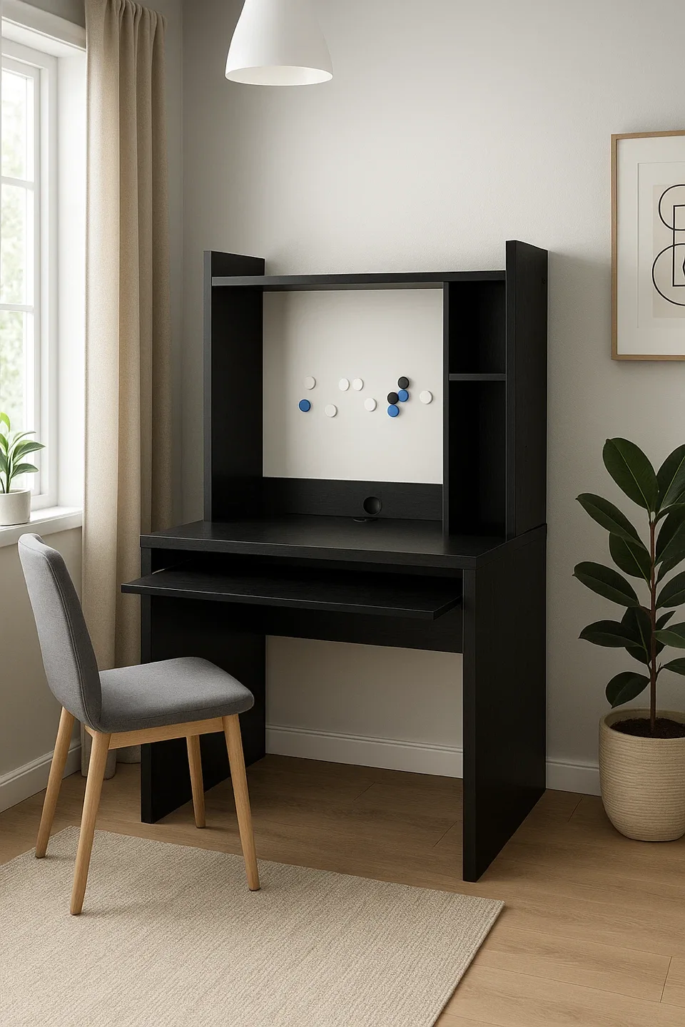 Black Wooden Desk with Hutch