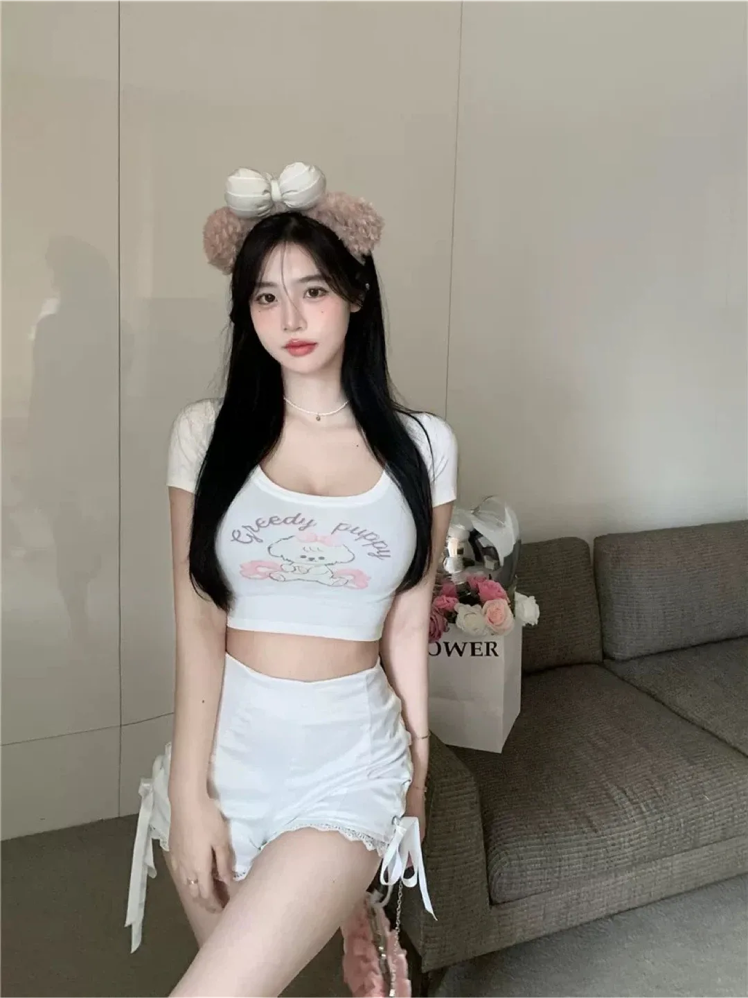 New Greedy Puppy White Crop Top Size XS image indicator(5)