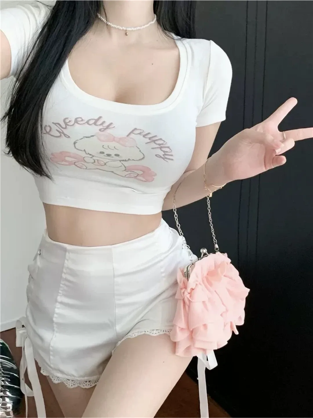 New Greedy Puppy White Crop Top Size XS image indicator(4)