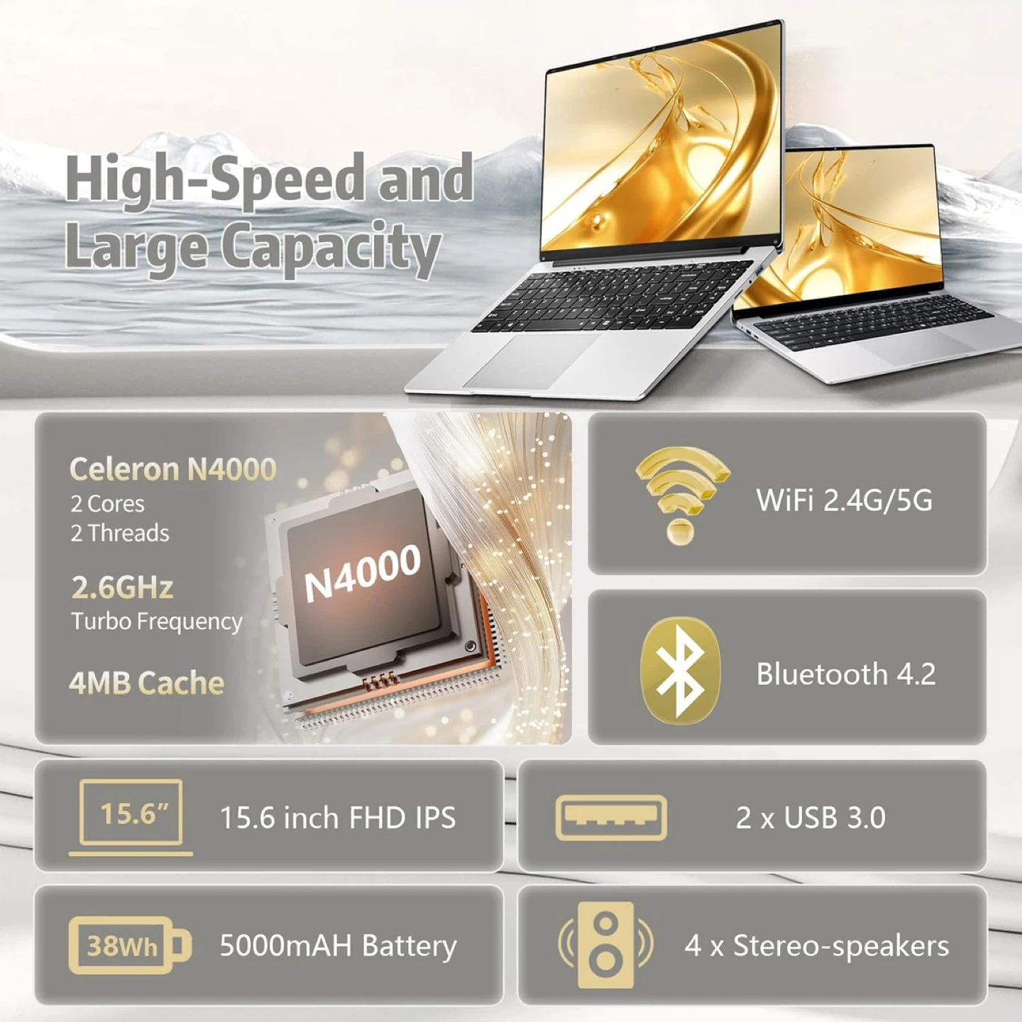 15.6" Laptop, Celeron N4000, 12GB RAM, 256GB ROM - photo 4