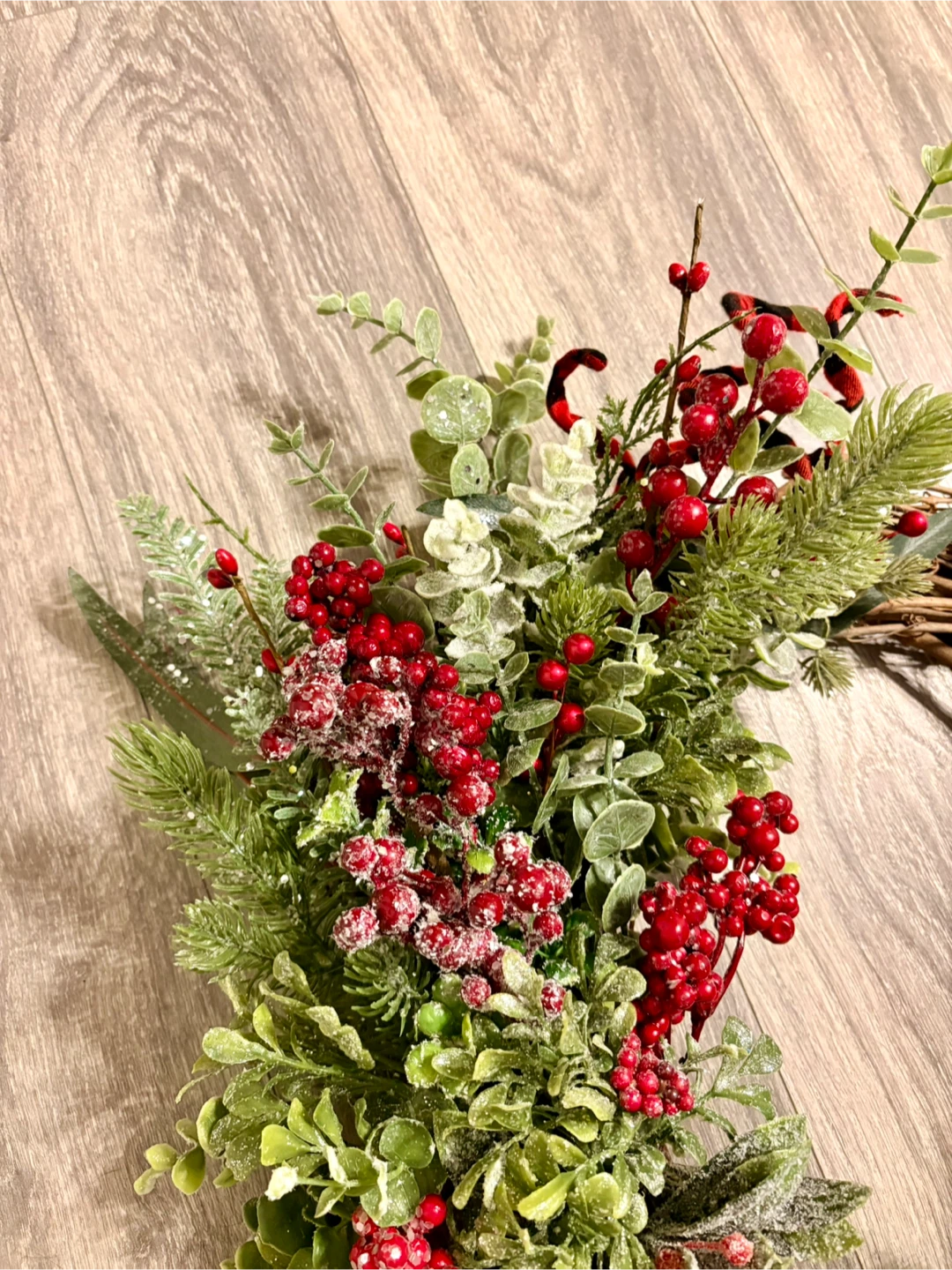 Handmade Holiday Wreath w/ Buffalo Plaid Bow - photo 2