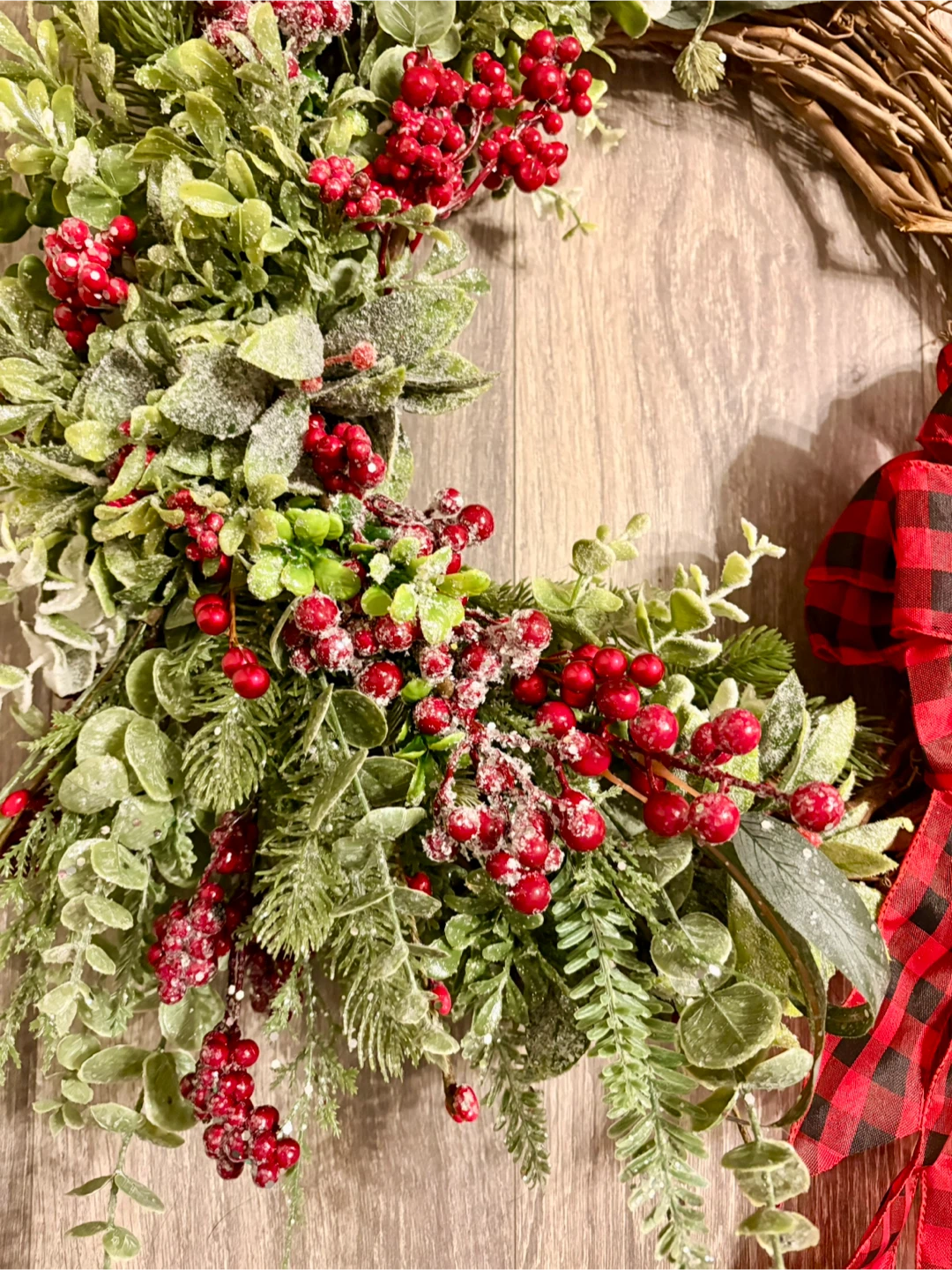 Handmade Holiday Wreath w/ Buffalo Plaid Bow - photo 5