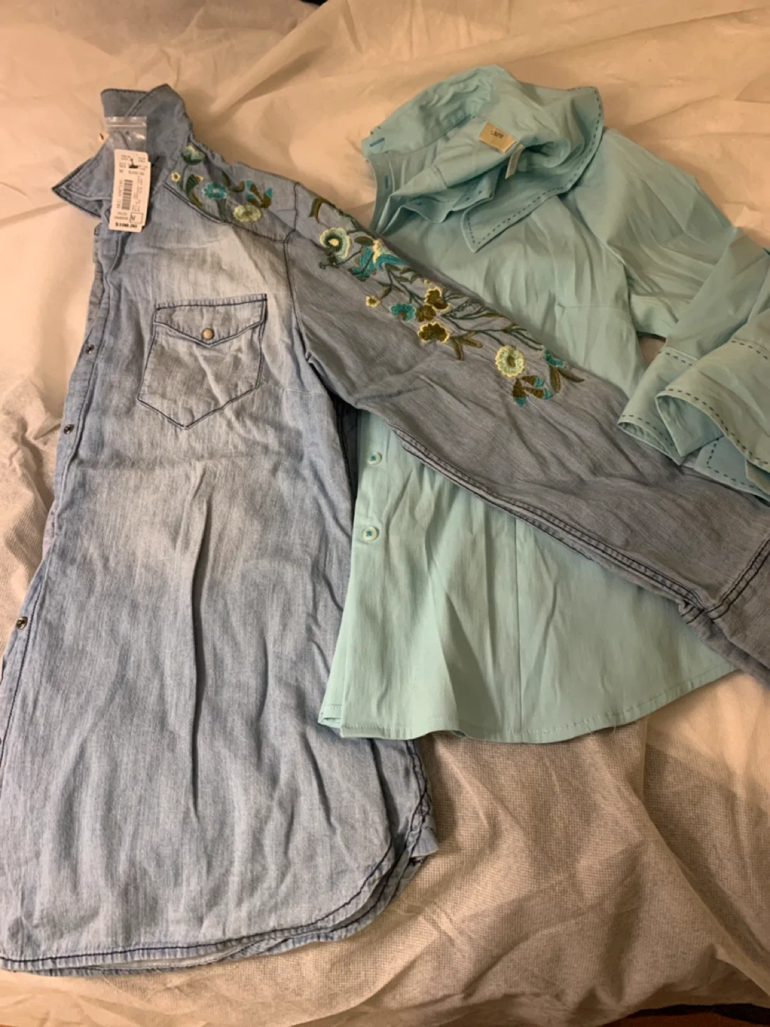 Laura Blue Blouse & Embroidered Denim Shirt - Size M