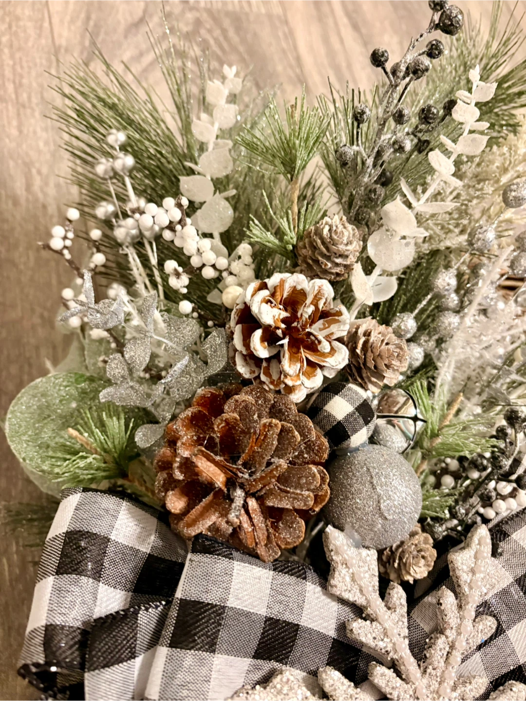 Handmade Winter Wreath with Buffalo Check Bow - photo 5