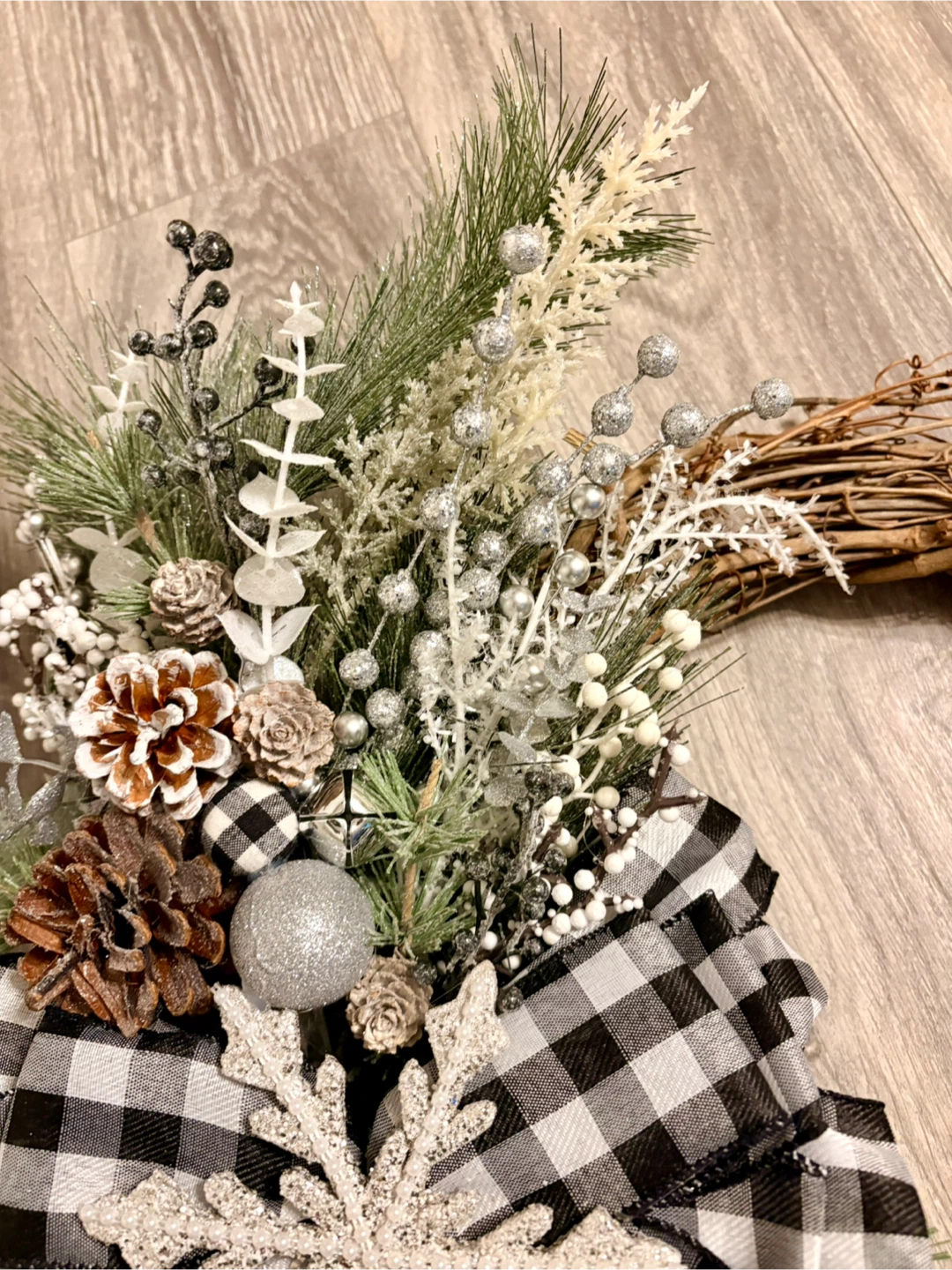 Handmade Winter Wreath with Buffalo Check Bow - photo 4