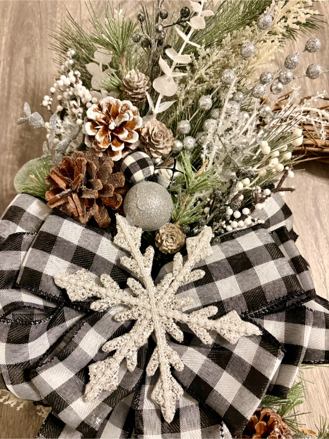 Handmade Winter Wreath with Buffalo Check Bow - photo 3