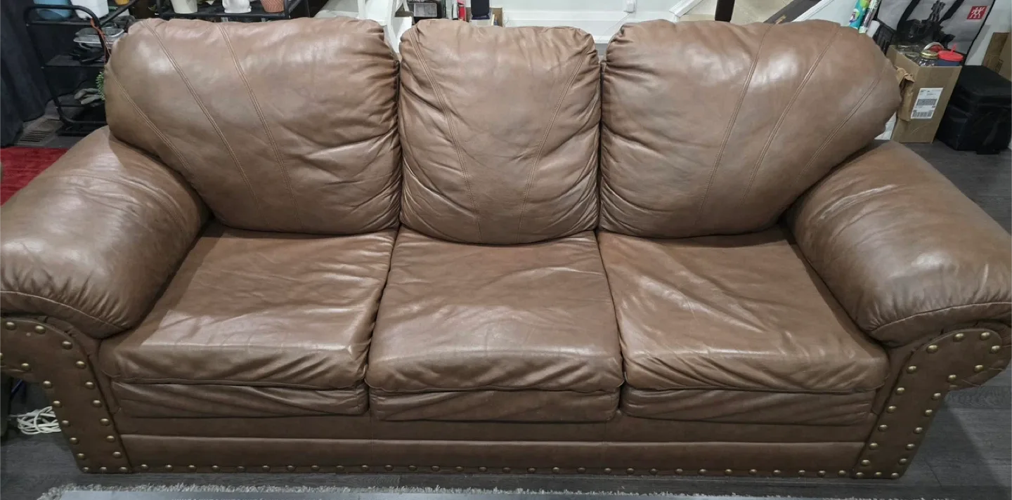 Brown Leather Sofa/Couch - 88” x 38” (L x W)