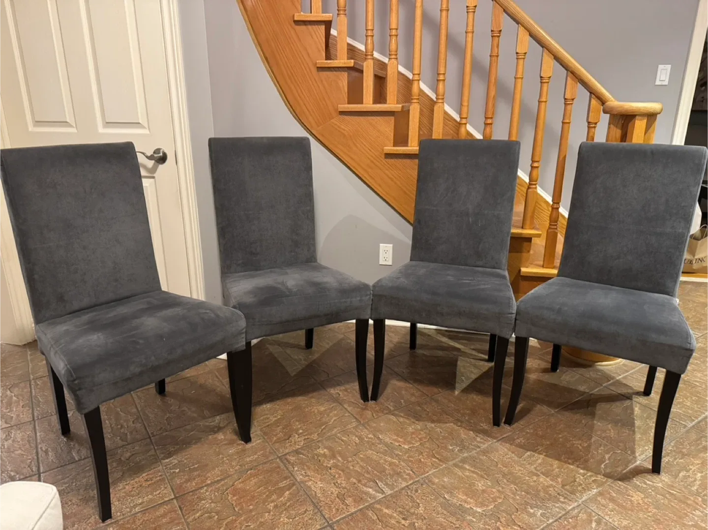 Set of 4 Grey Upholstered Dining Chairs
