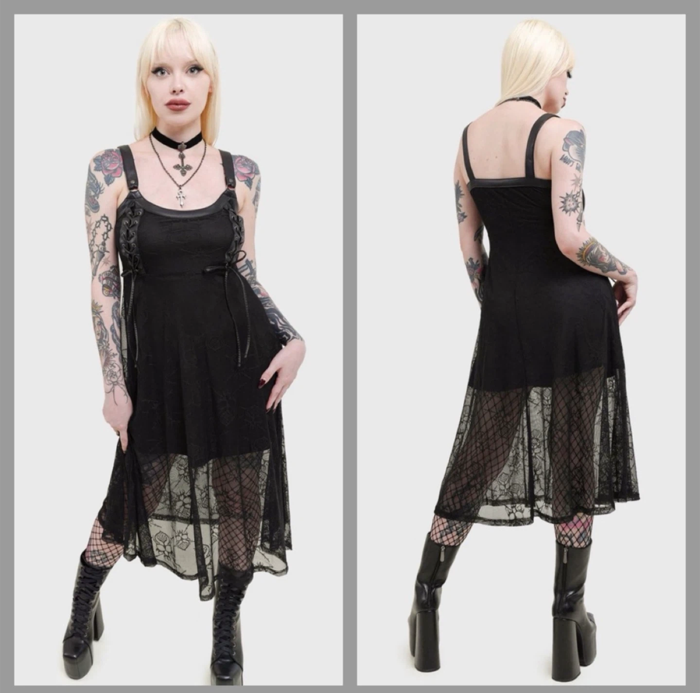 Killstar Anne Arkist Black Skull Lace Midi Goth Sleeveless Dress - photo 2
