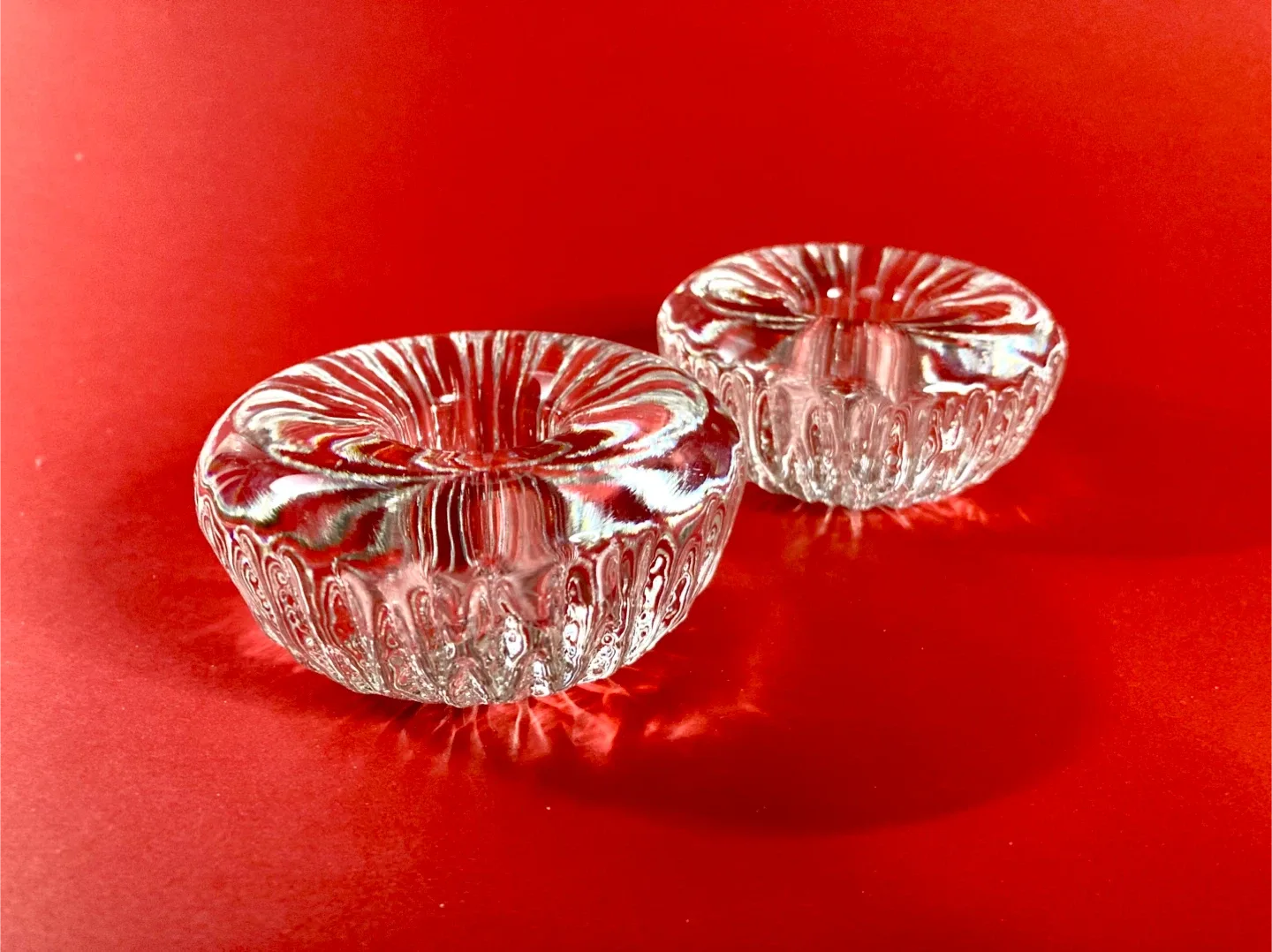 Pair of Vintage Iittala Finland Crystal Taper Candle Holders